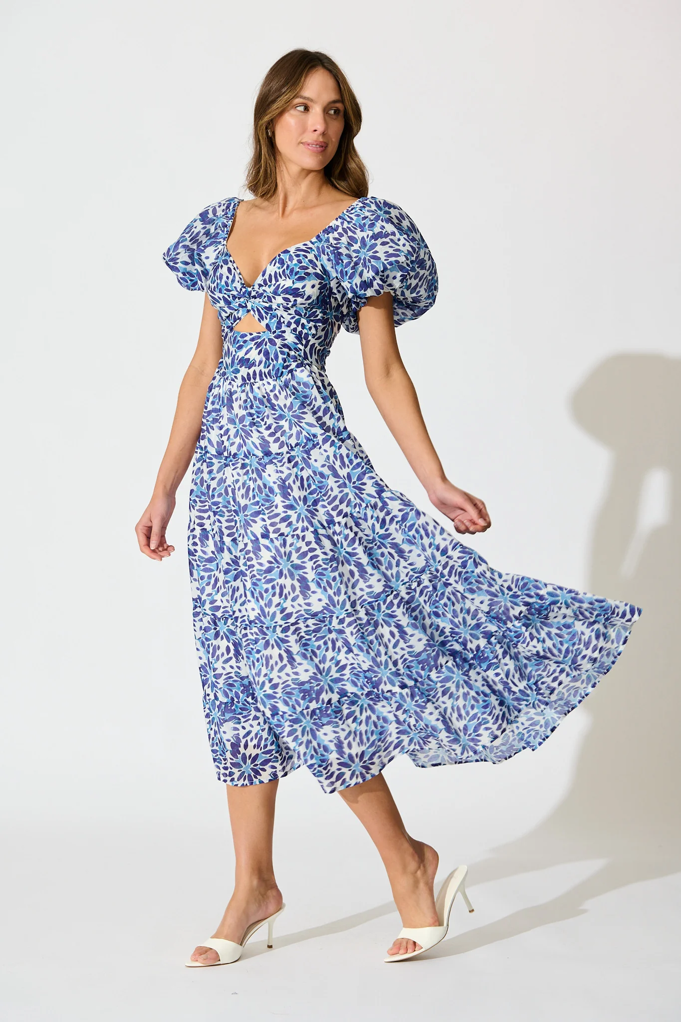 Petals at Dusk Maxi Dress in Blue with Navy Floral Print - Image 3