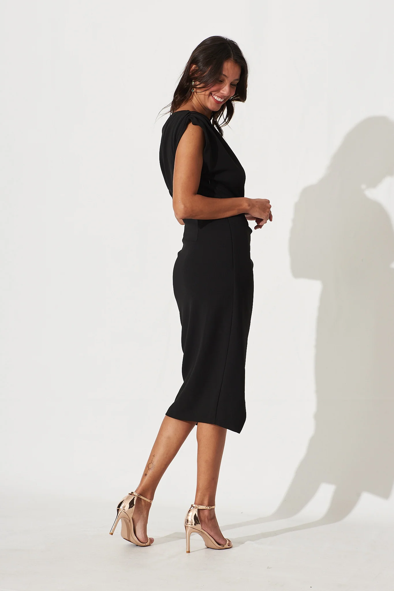 Phoenix Off Shoulder Midi Dress In Black - Image 7