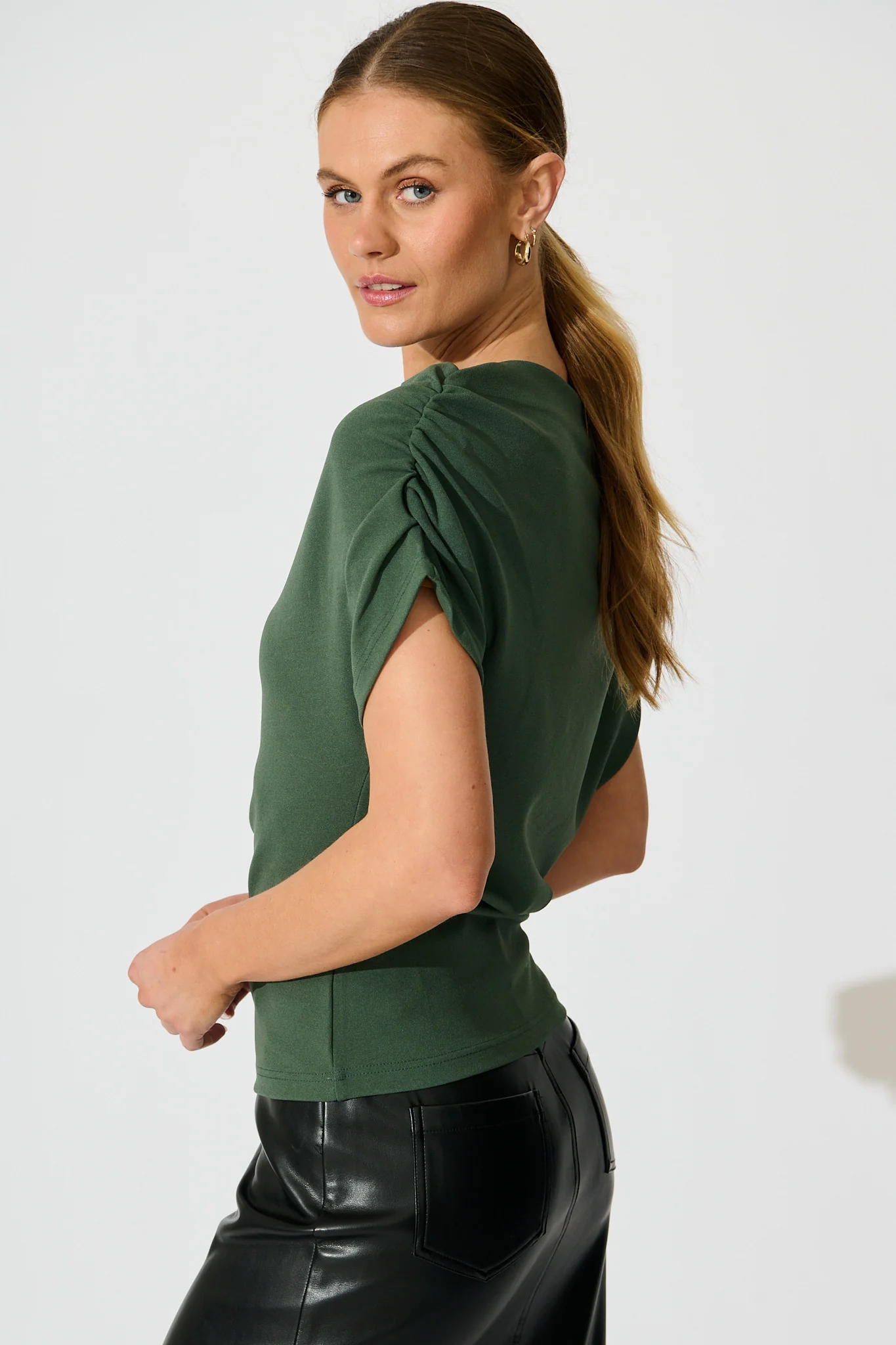 Pia Off Shoulder Top in Emerald - Image 2
