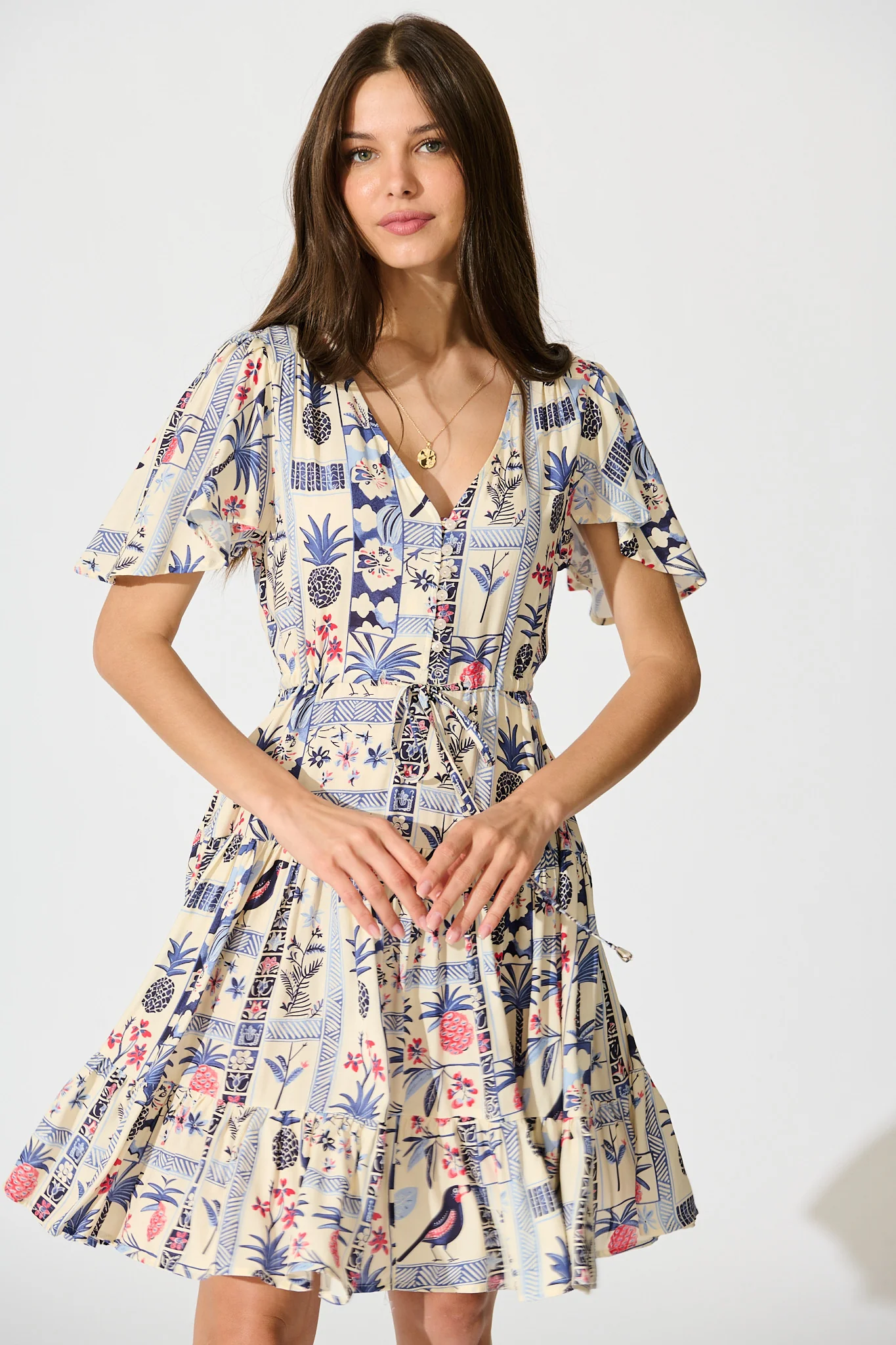 Pip Dress in White with Blue Multi Print - Image 2