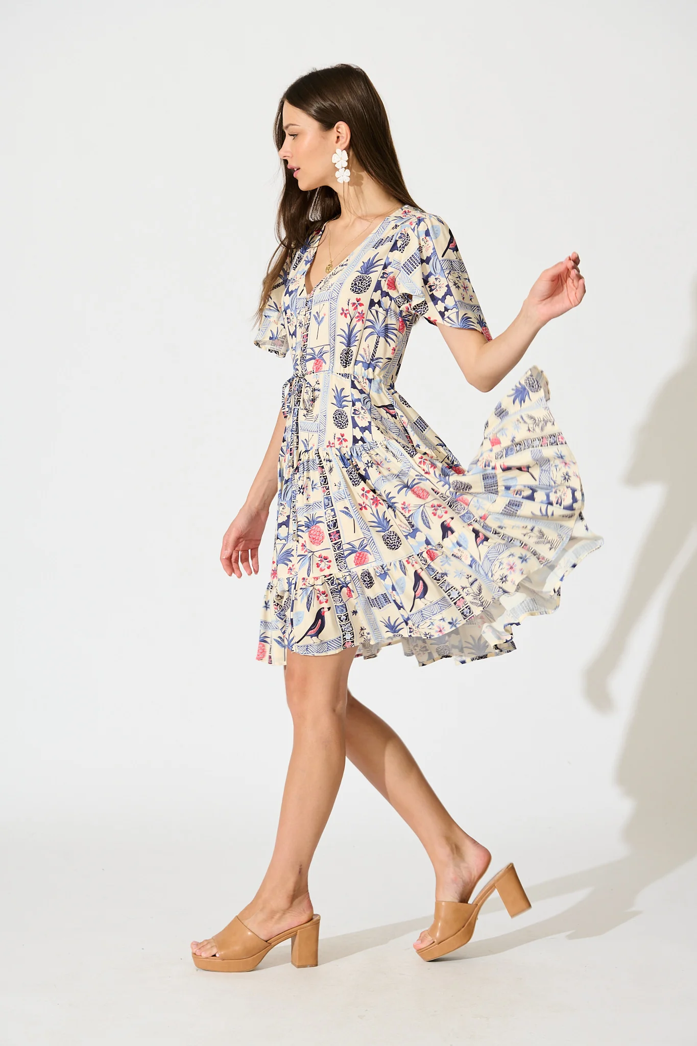 Pip Dress in White with Blue Multi Print - Image 3