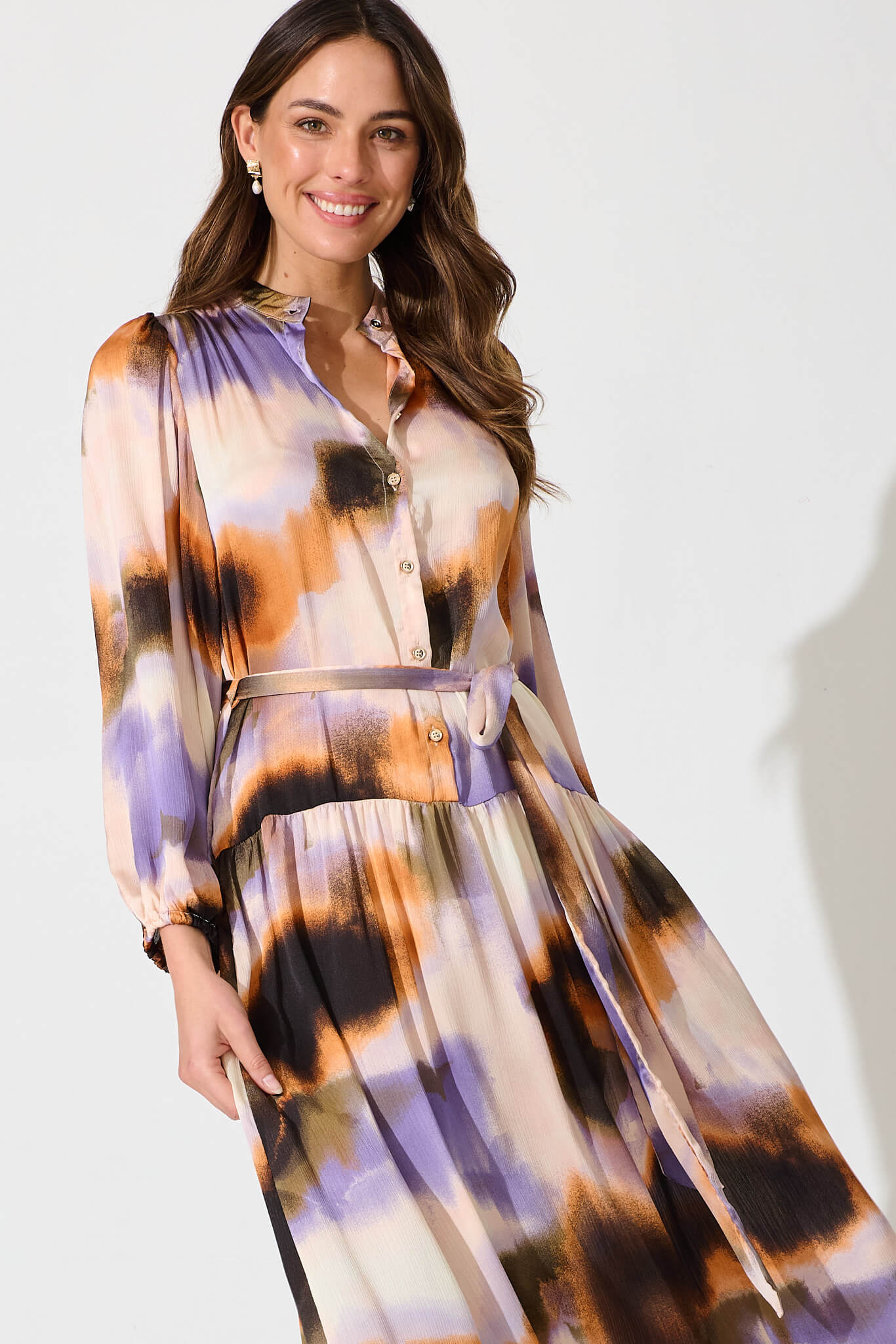 Pippa Maxi Dress In Lilac And Rust Print Chiffon - Image 2