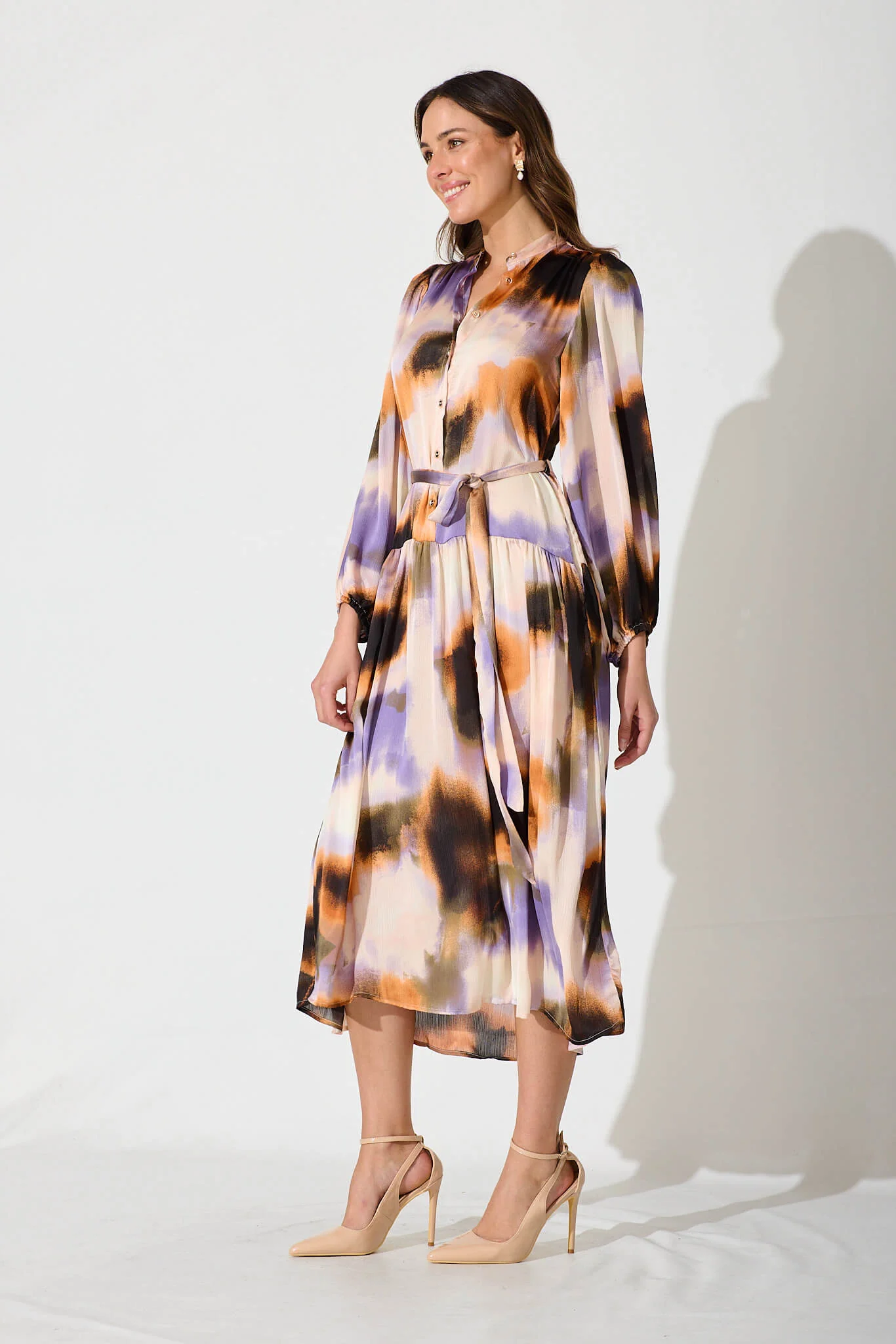 Pippa Maxi Dress In Lilac And Rust Print Chiffon - Image 3