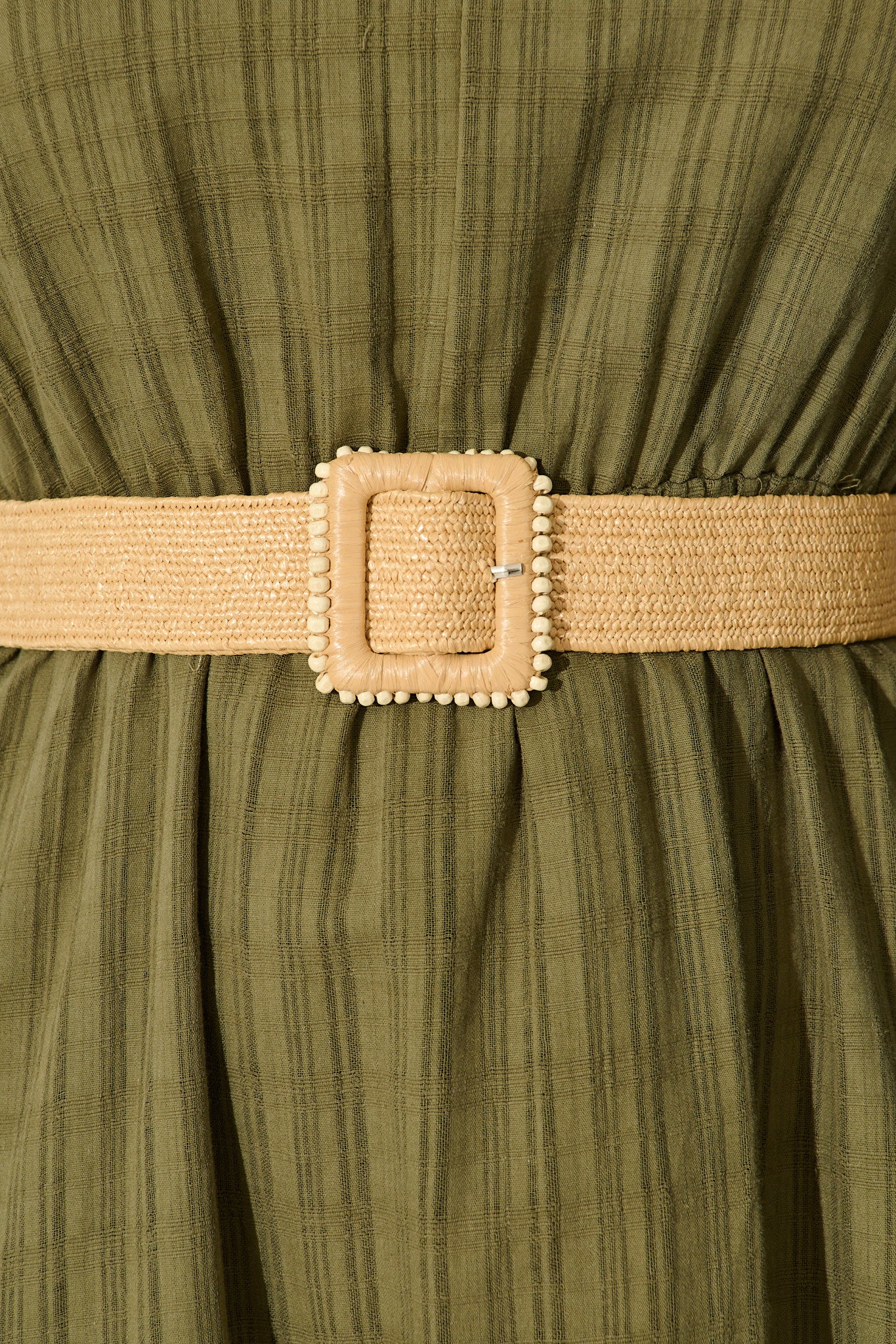 Playa Elastic Braided Square Buckle Belt in Brown Raffia - Image 5