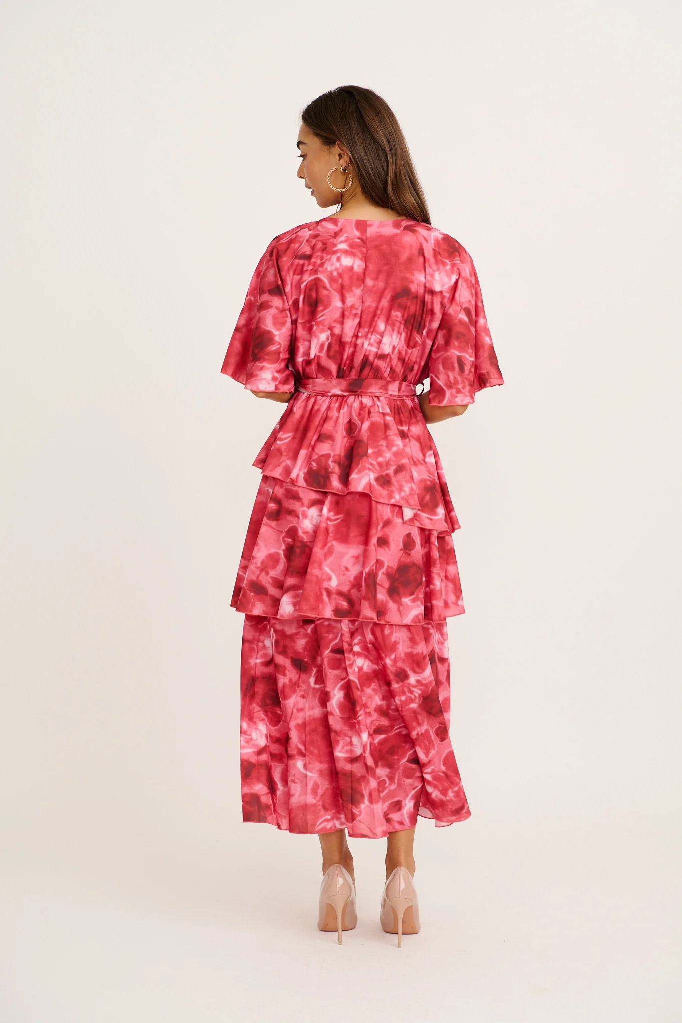 Polished Piece Midi Dress in Pink Watercolour Chiffon - Image 4