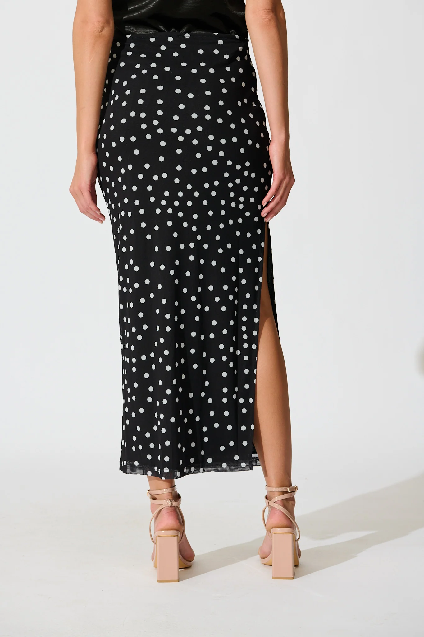Polka Wish Maxi Skirt in Black with White Polka Dot - Image 3