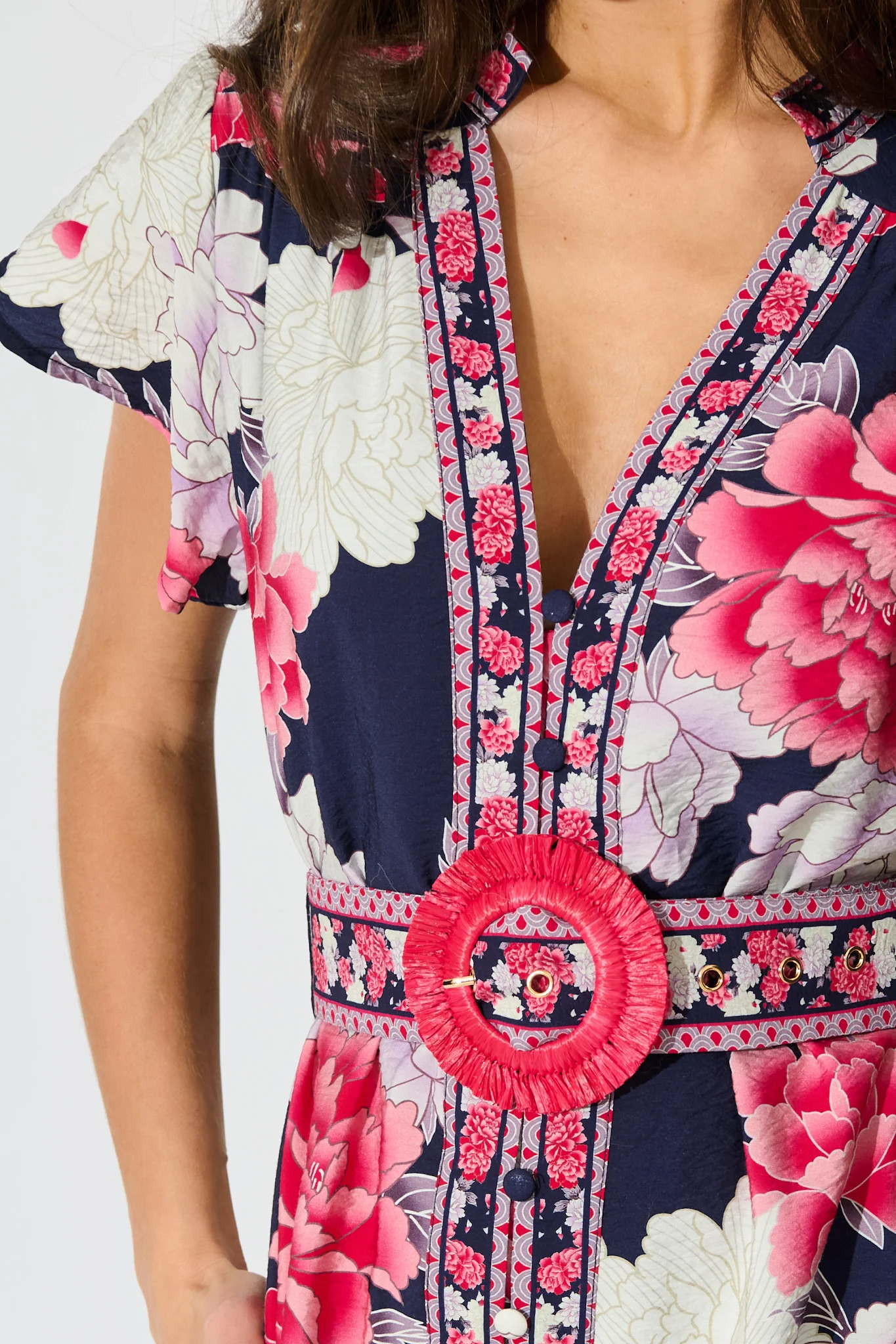 Portofino Bloom Midi Dress in Navy with Pink Floral - Image 5