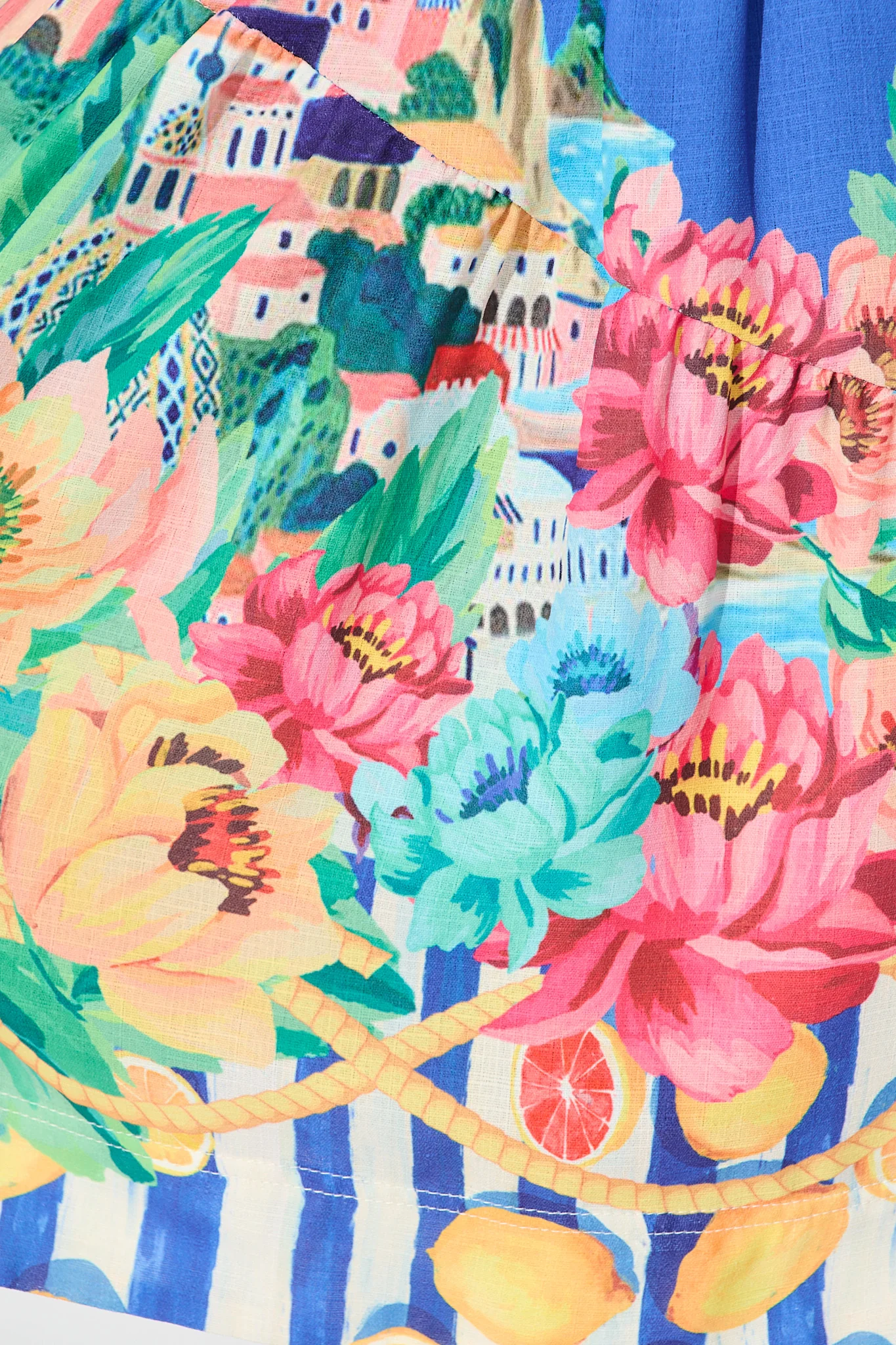 Positano Dress in Blue Floral and Lemon Cotton Linen - Image 10