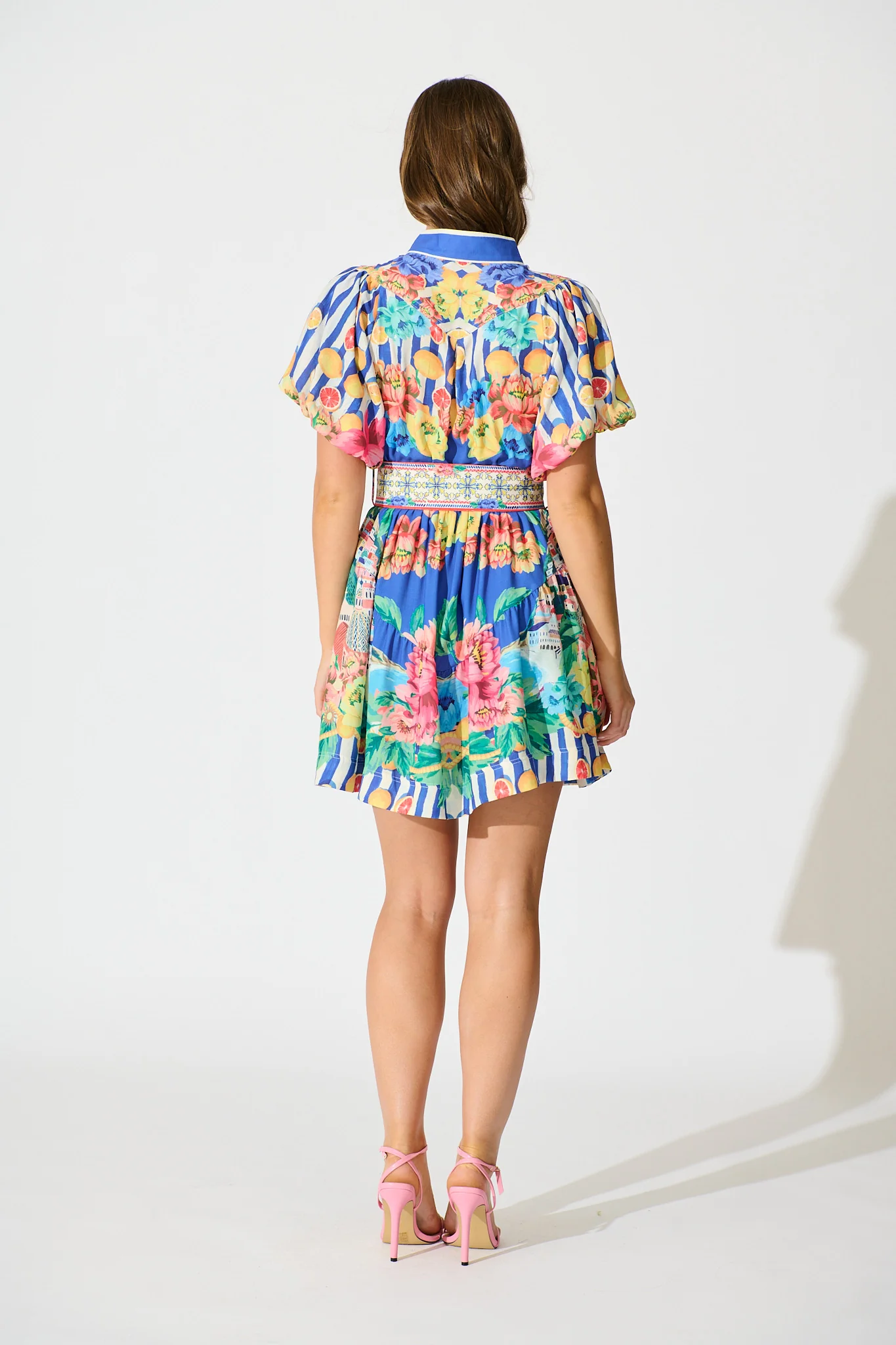 Positano Dress in Blue Floral and Lemon Cotton Linen - Image 8