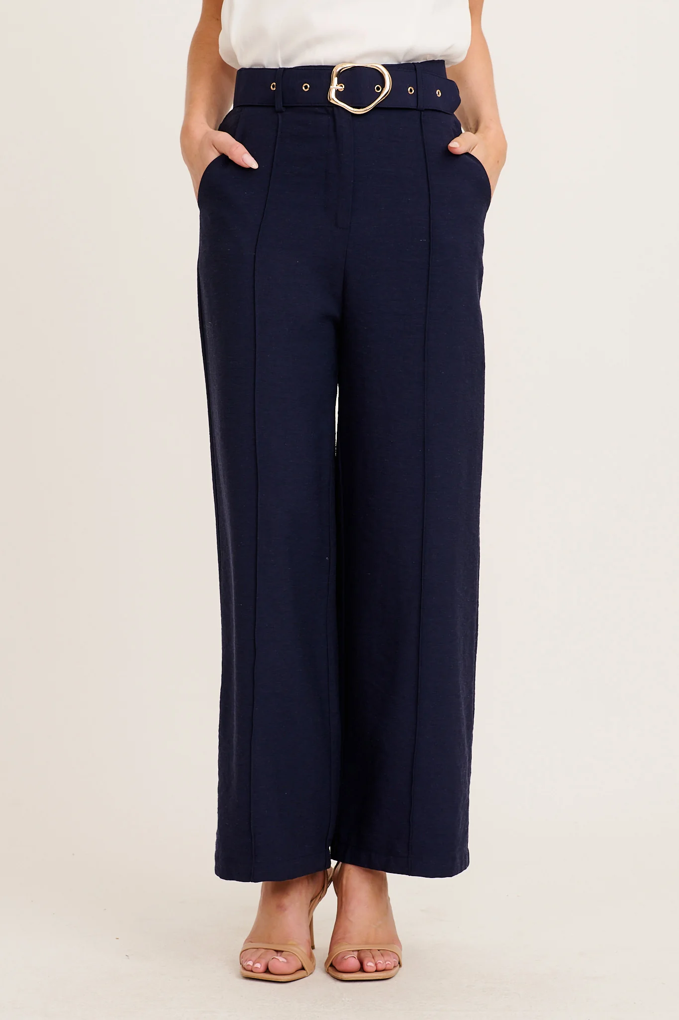Power Dressing Pant in Navy Linen Blend - Image 3