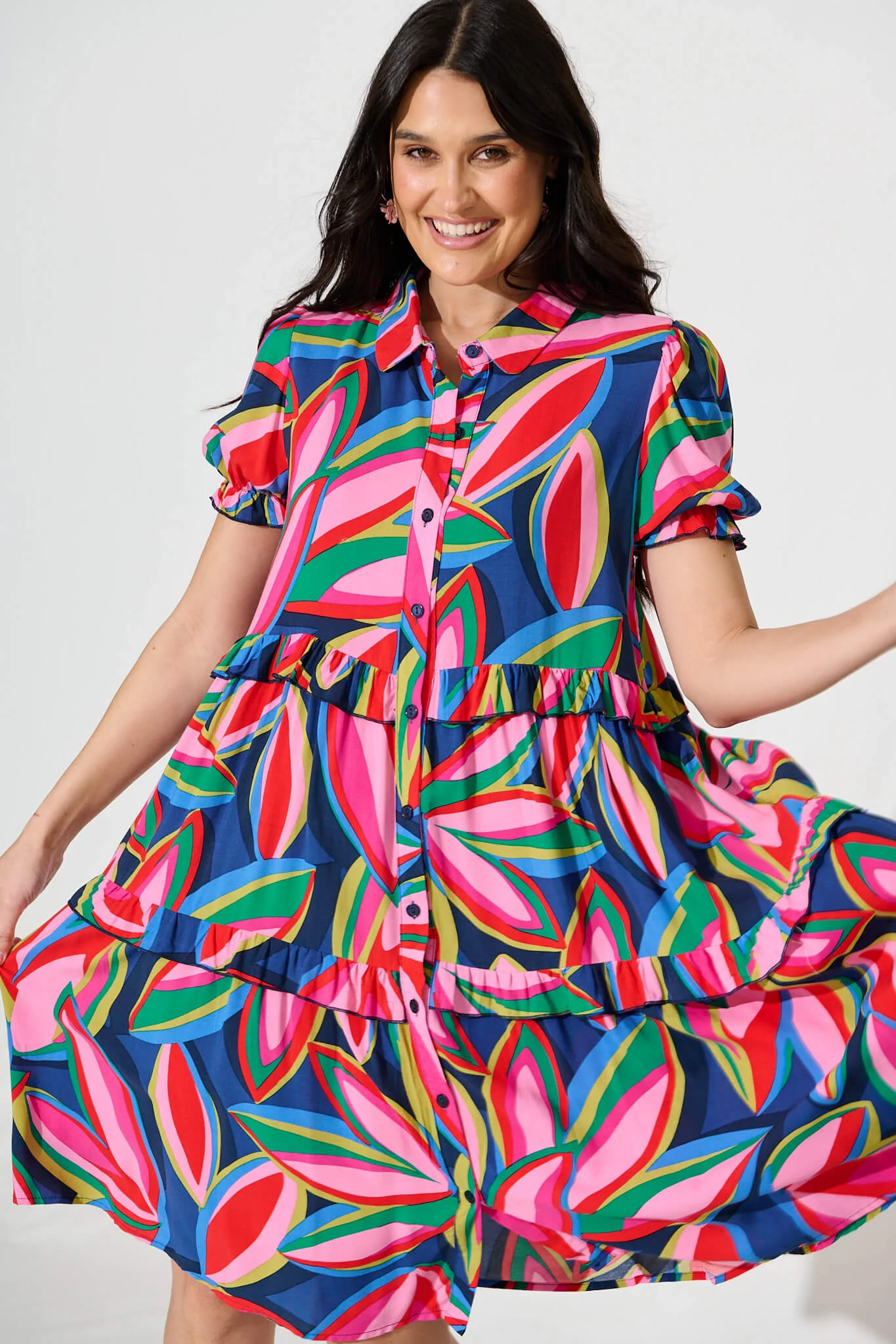 Power Of Love Shirt Dress In Navy With Multi Print - Image 2