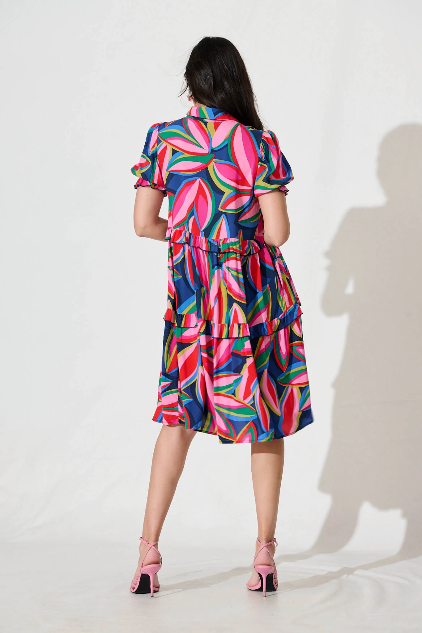 Power Of Love Shirt Dress In Navy With Multi Print - Image 4