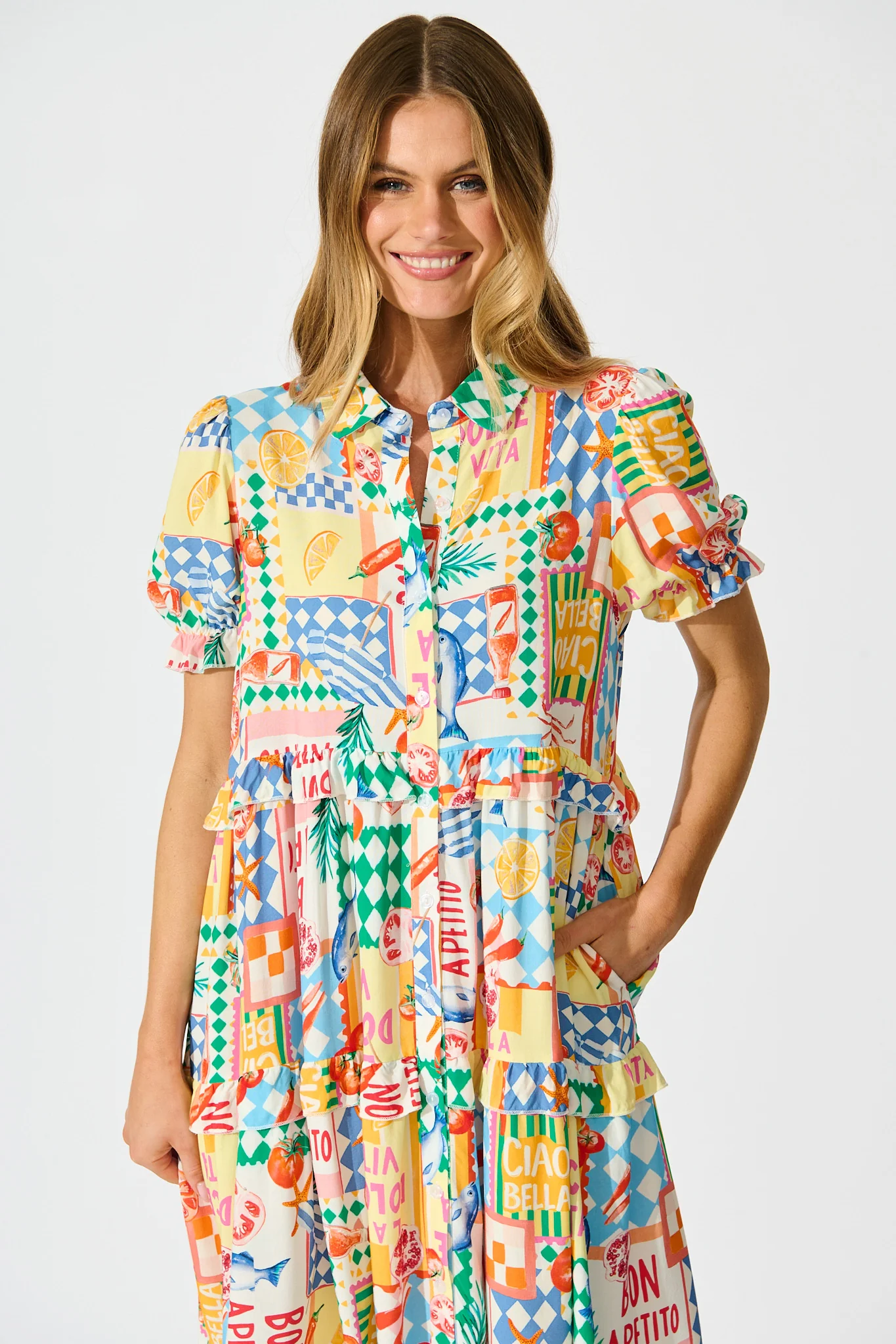 Power Of Love Shirt Dress in White Multi Conversational Print - Image 2