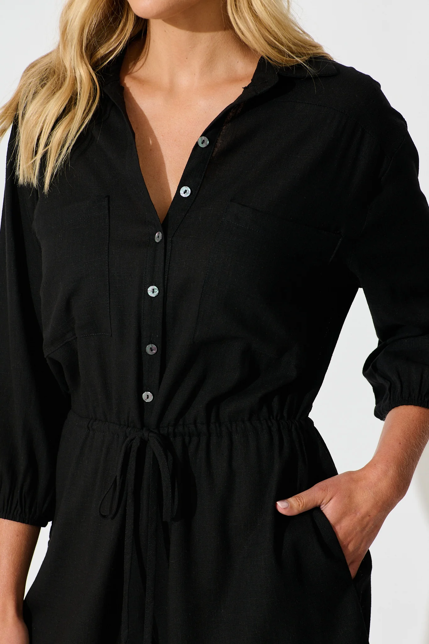 Powers Playsuit In Black Linen Blend - Image 5