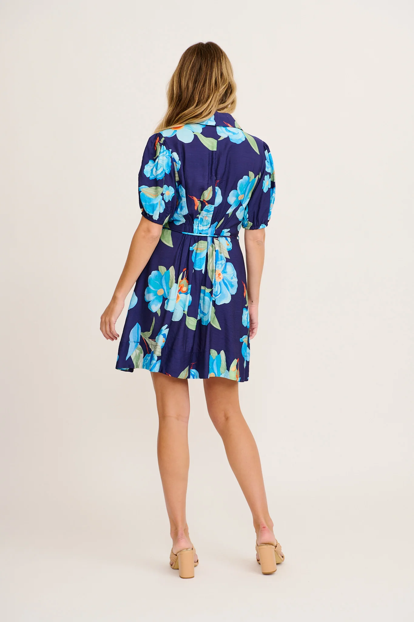 Pretty Haze Shirt Dress in Navy with Blue Floral - Image 4