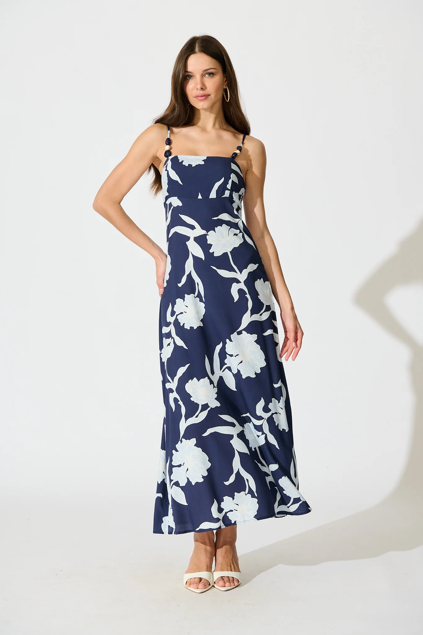 Pretty Petals Maxi Sundress in Navy with Blue Floral - Image 3