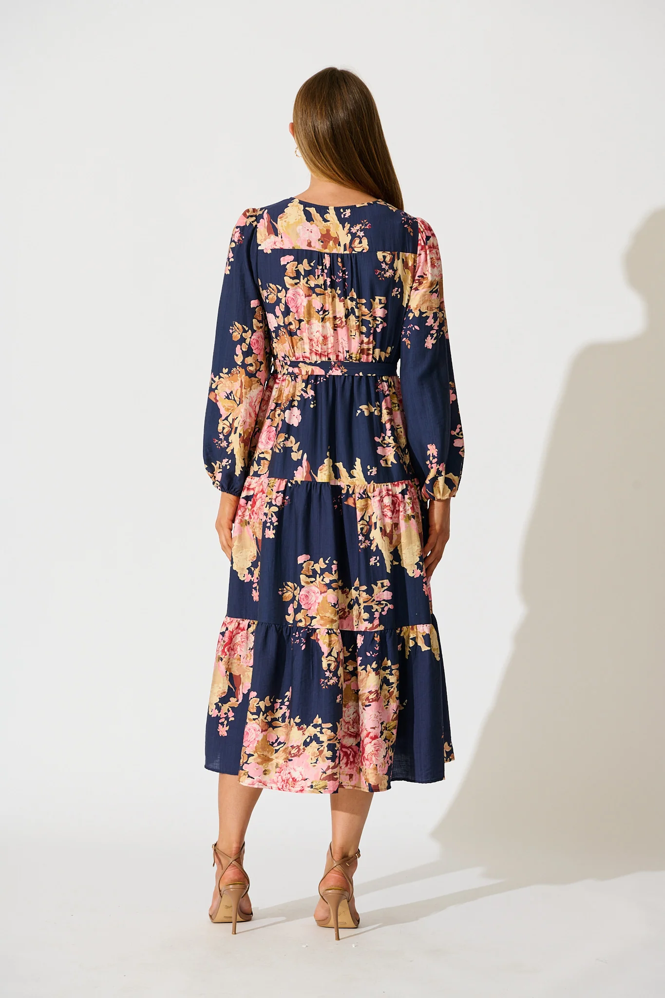 Primavera Midi Dress in Navy with Pink Floral - Image 4