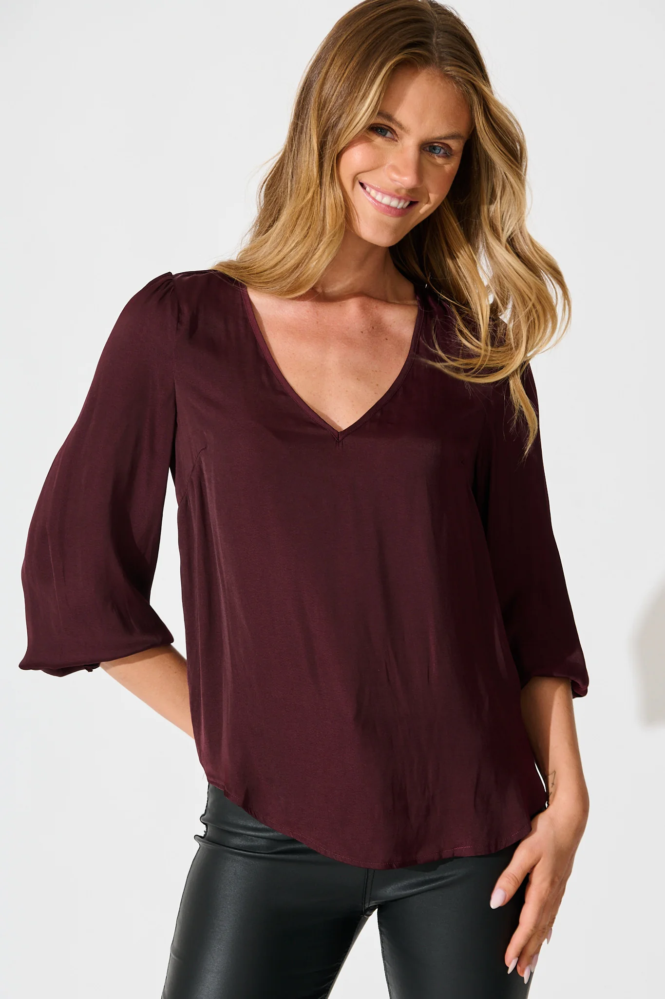 PRE ORDER Pristine Top in Wine Satin
