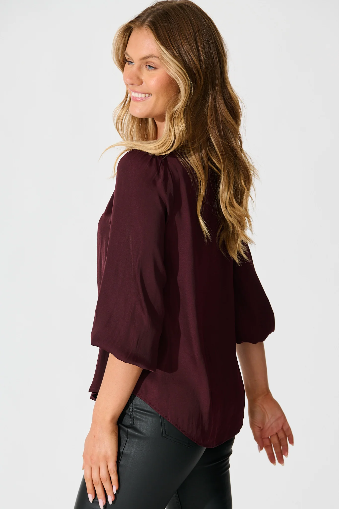 PRE ORDER Pristine Top in Wine Satin - Image 2