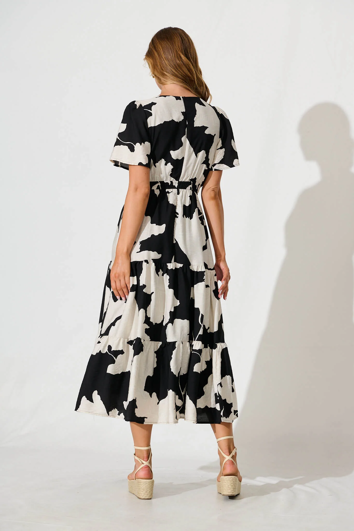 Queeva Midi Dress in Black with Cream Floral - Image 4