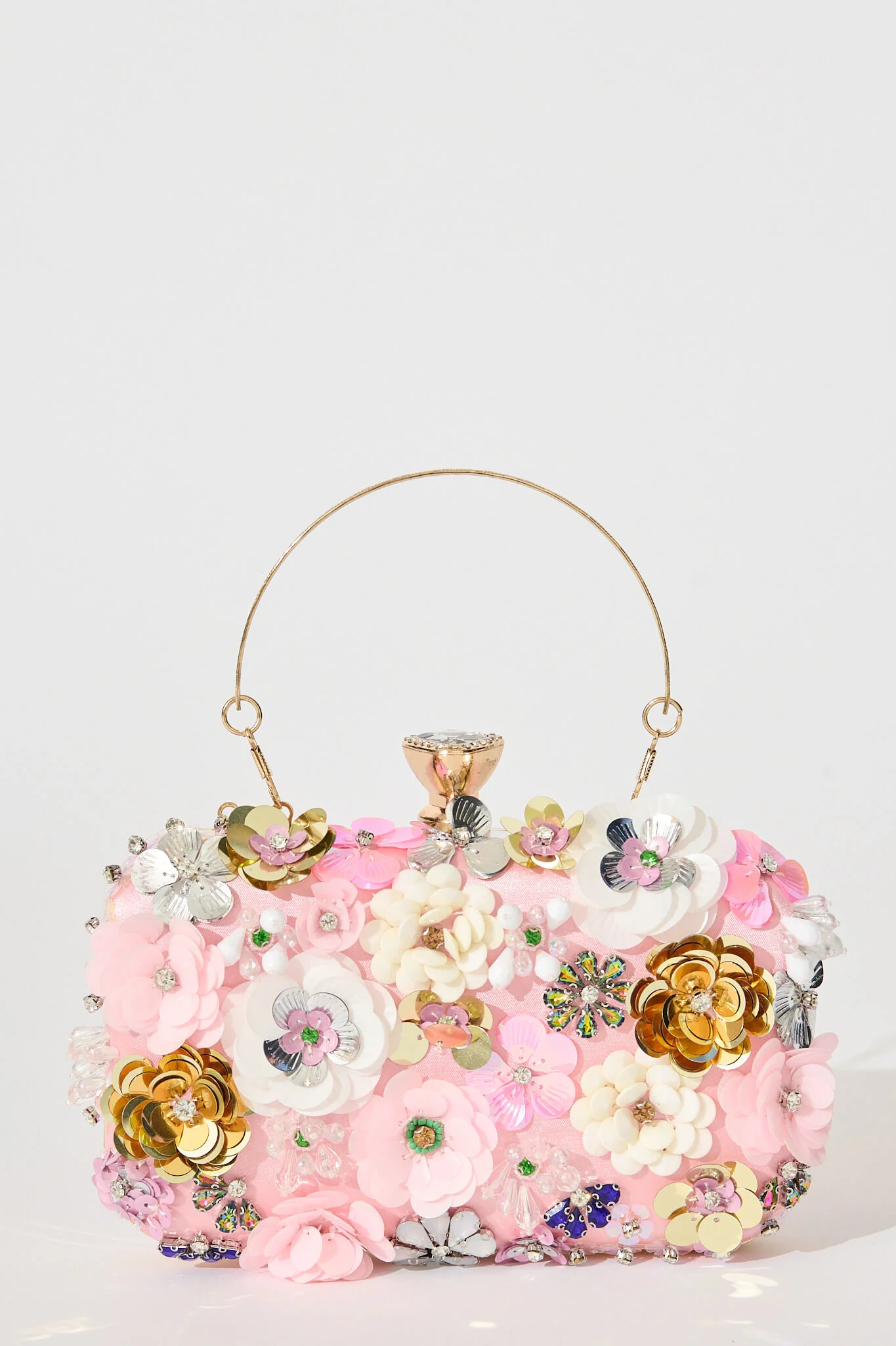 Quinn Clutch Bag in Blush with 3D Multi Sequin Floral - Image 2