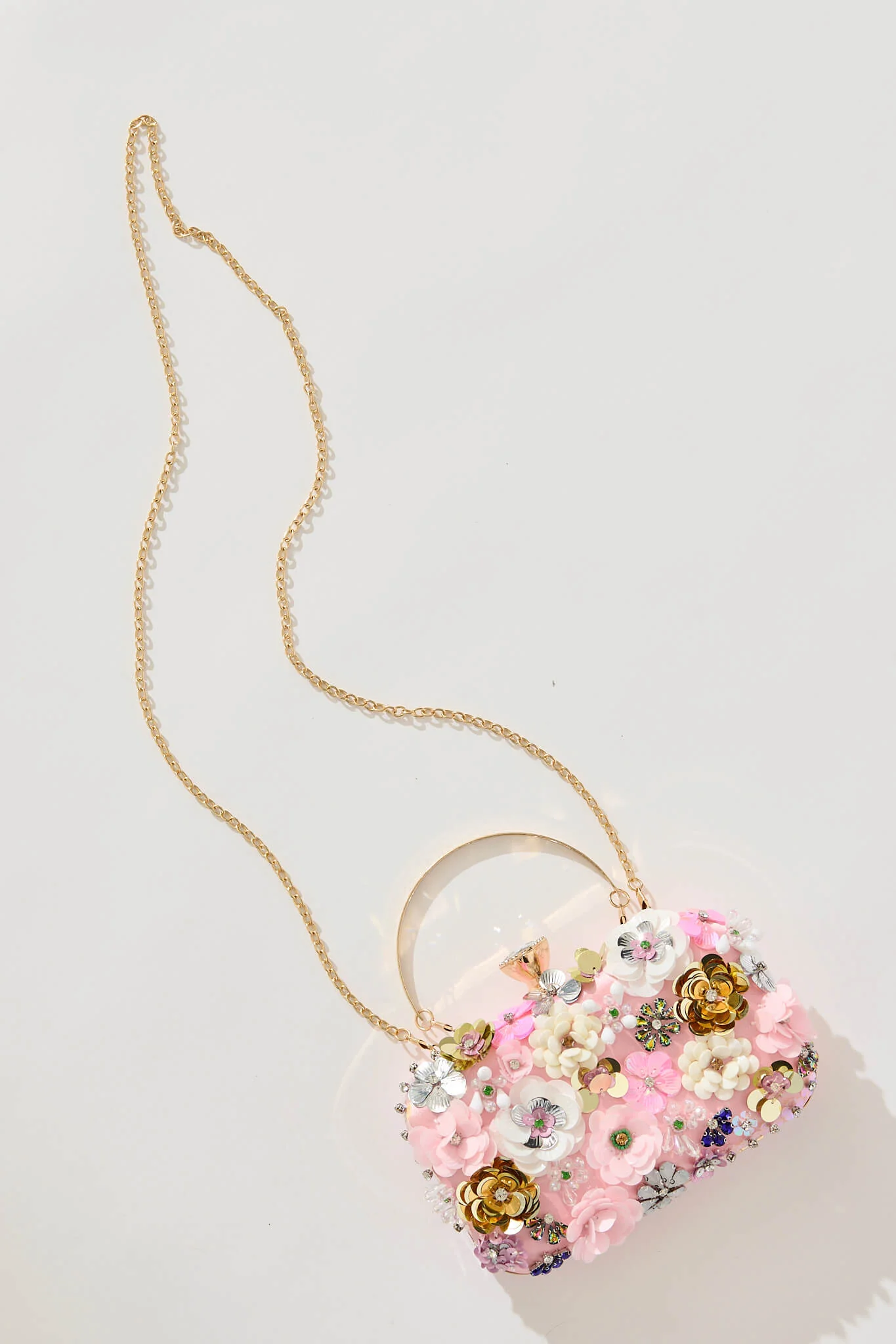 Quinn Clutch Bag in Blush with 3D Multi Sequin Floral - Image 5