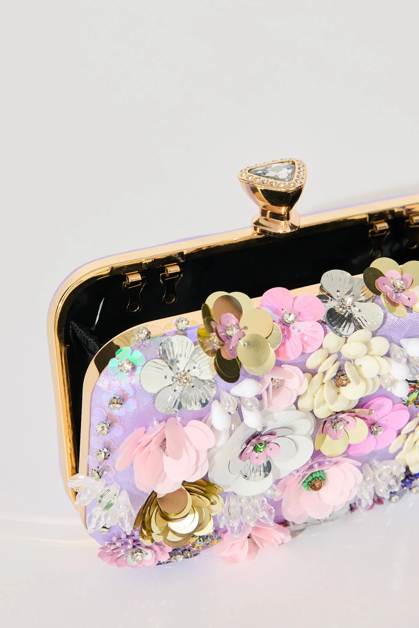 Quinn Clutch Bag in Lilac with 3D Multi Sequin Floral - Image 3