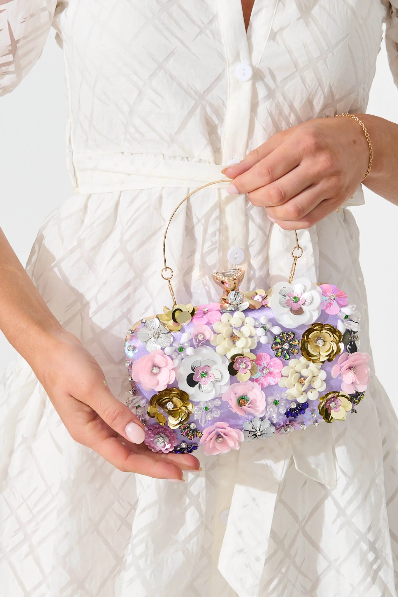Quinn Clutch Bag in Lilac with 3D Multi Sequin Floral - Image 5