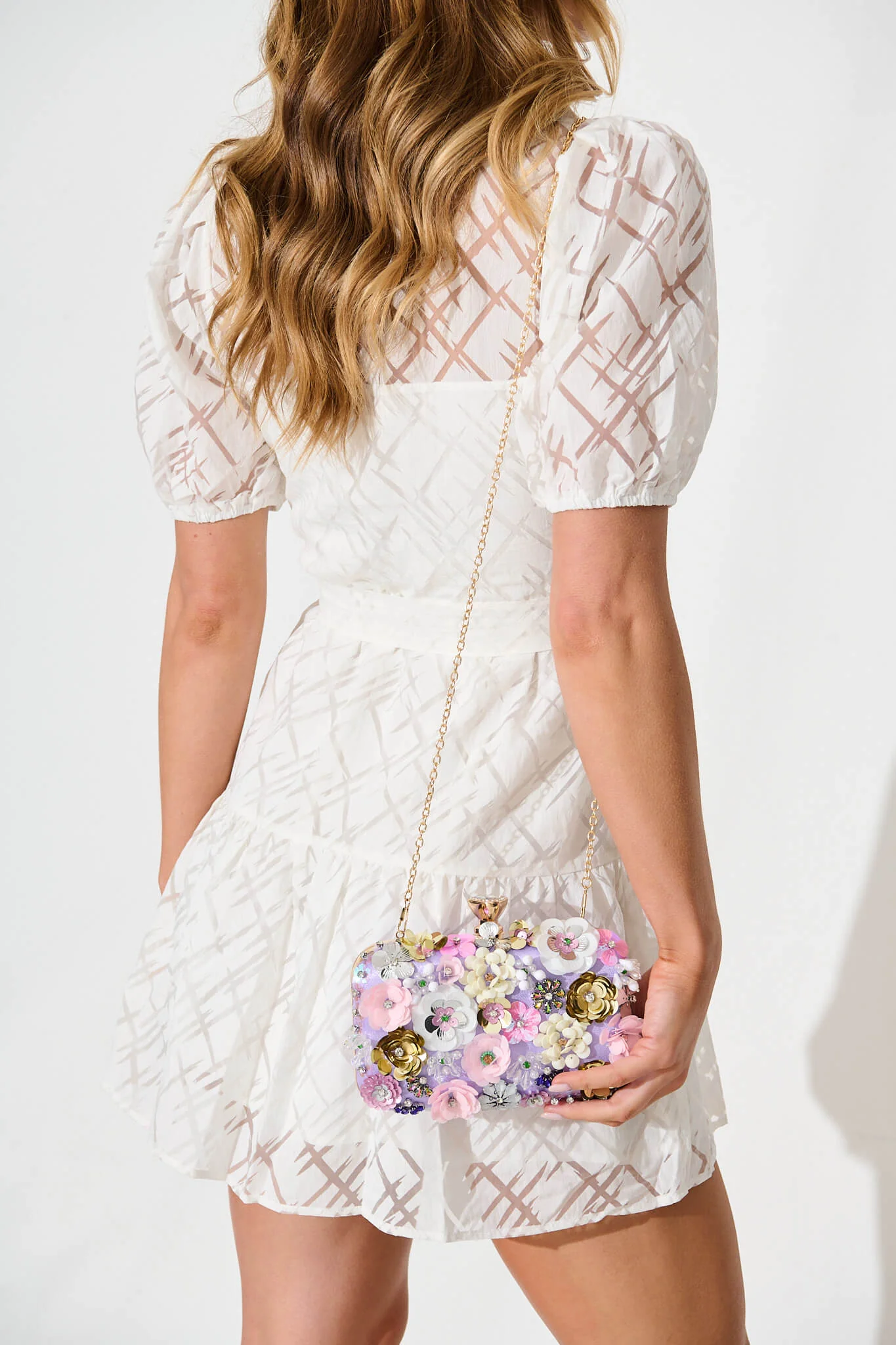 Quinn Clutch Bag in Lilac with 3D Multi Sequin Floral - Image 7