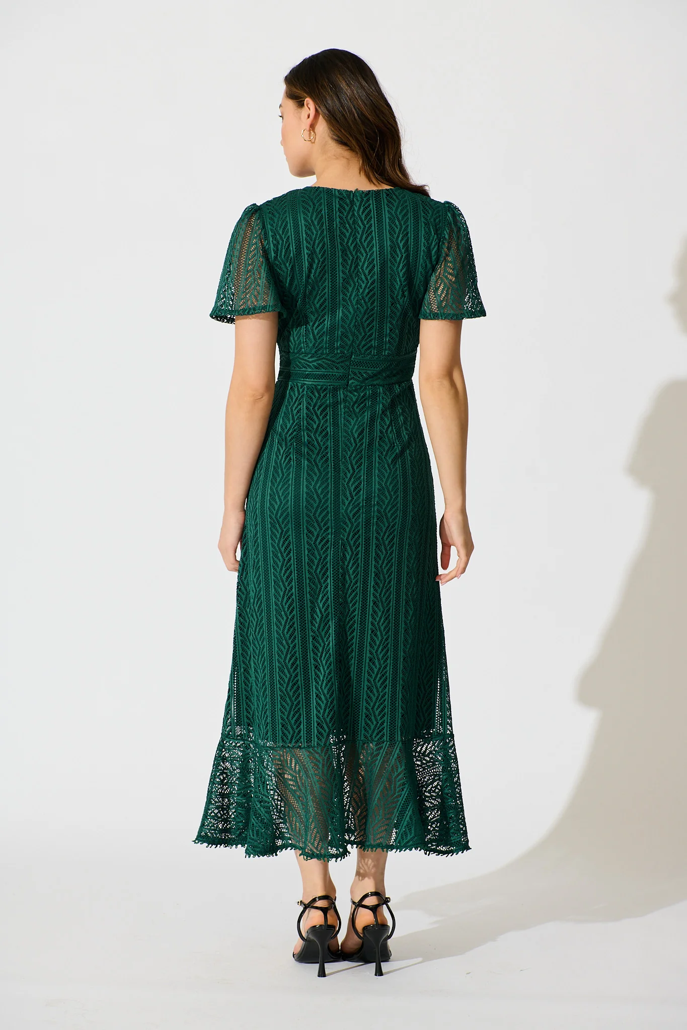 Quintessa Midi Dress in Emerald Lace - Image 4