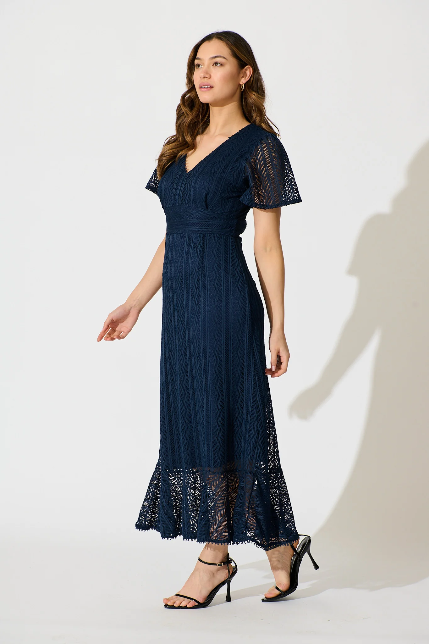 Quintessa Midi Dress in Navy Lace - Image 3