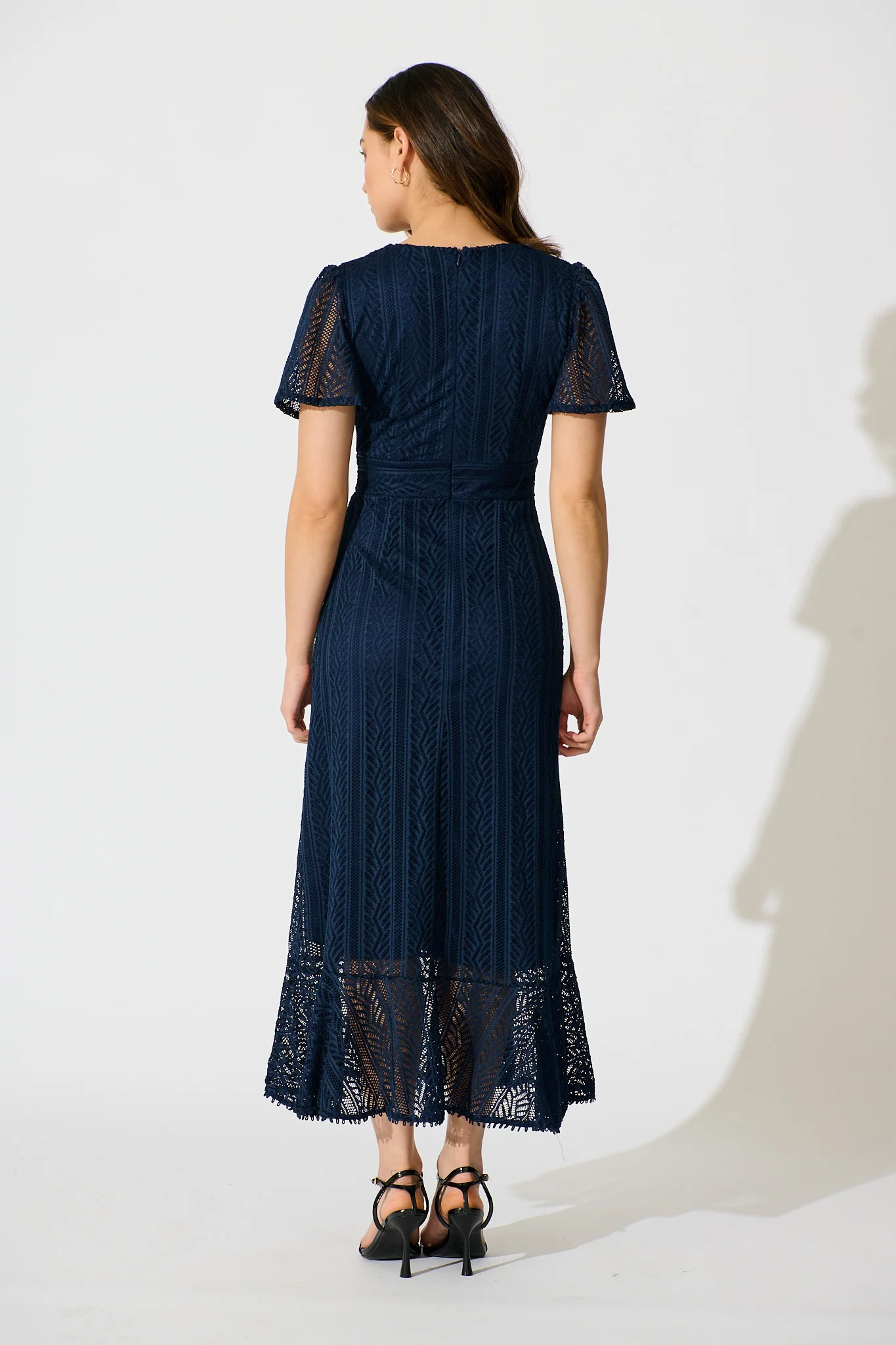 Quintessa Midi Dress in Navy Lace - Image 4