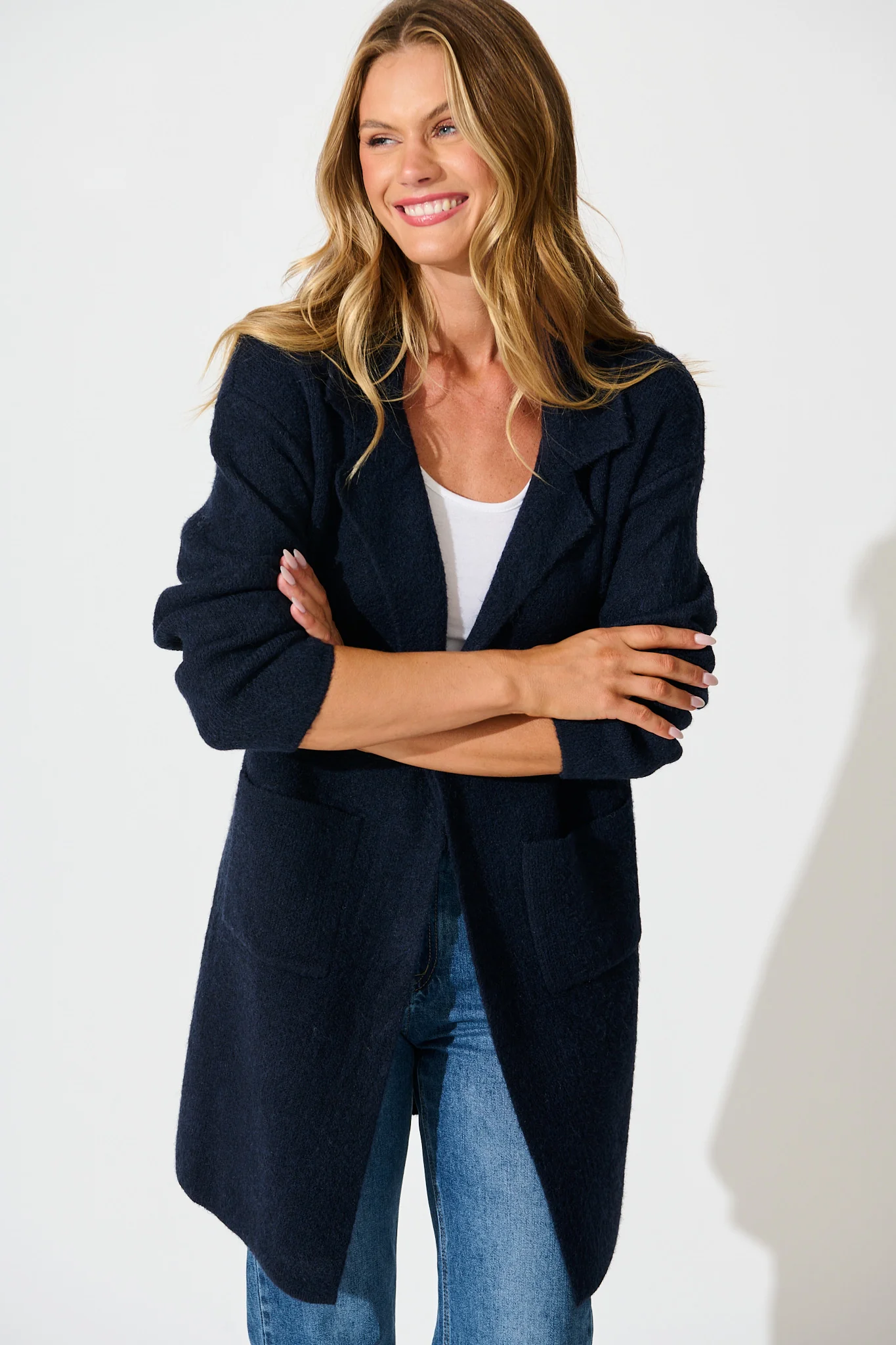 Quinzy Knit Coat In Navy - Image 2