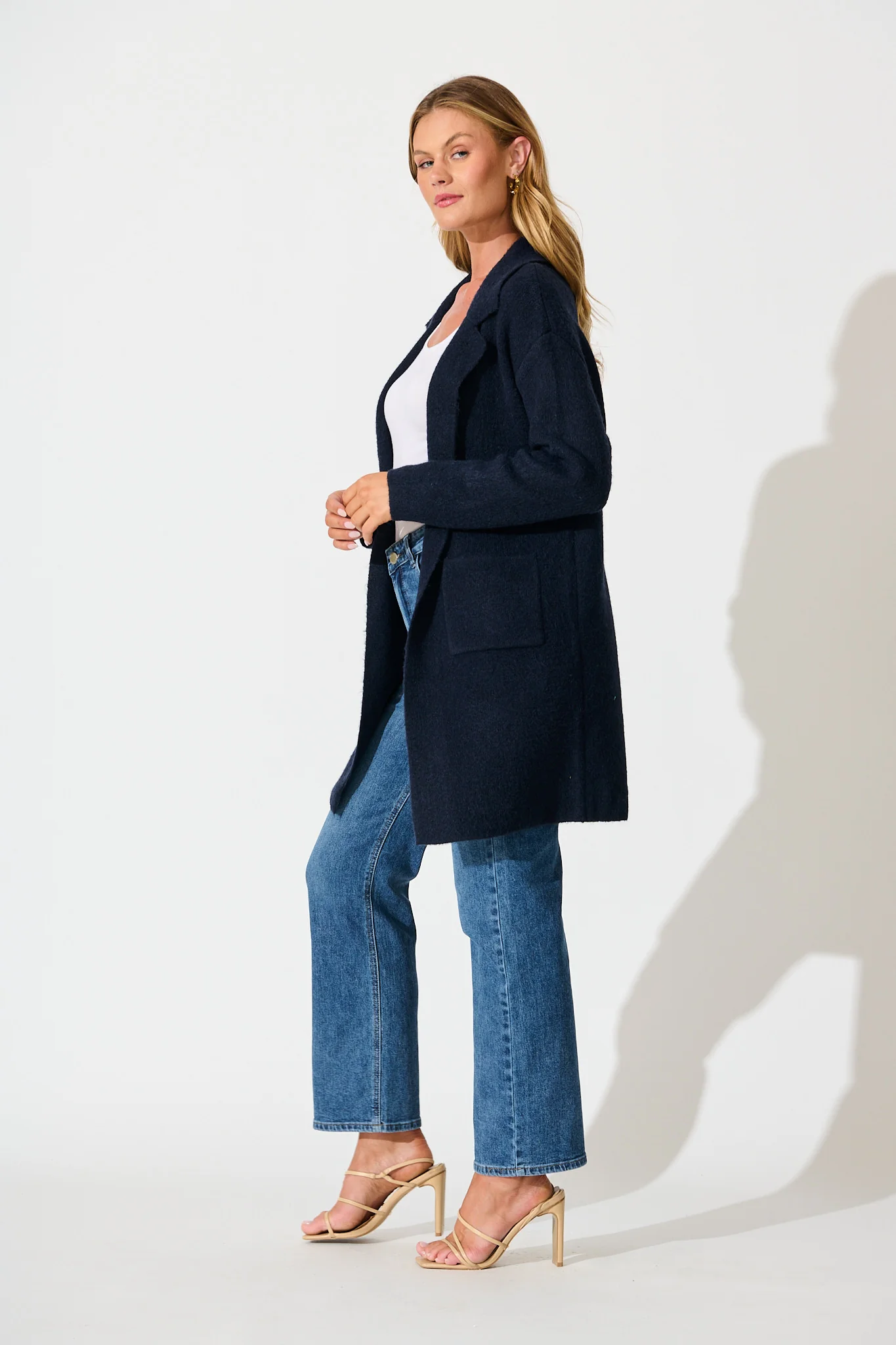 Quinzy Knit Coat In Navy - Image 3