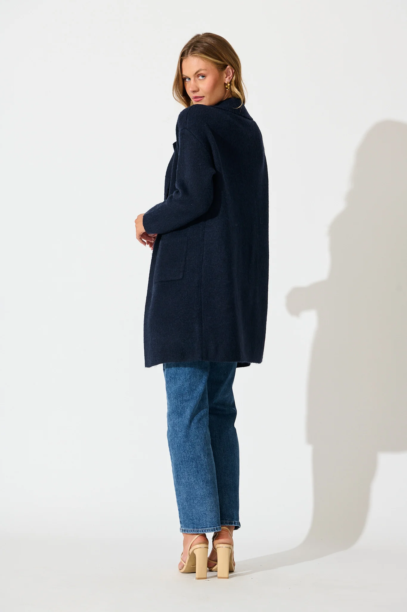 Quinzy Knit Coat In Navy - Image 4