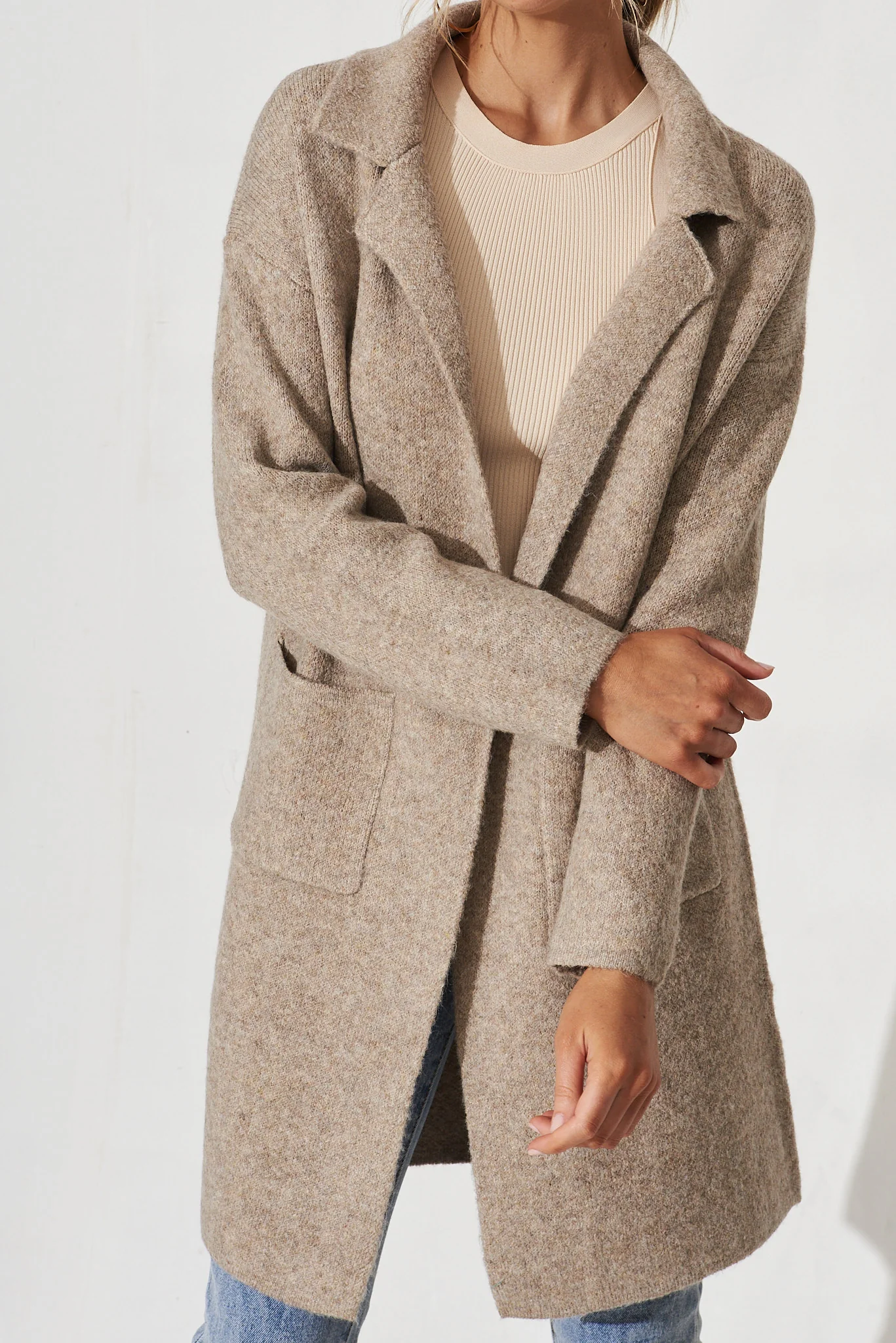 Quinzy Knit Coat In Taupe Marle Wool Blend - Image 5