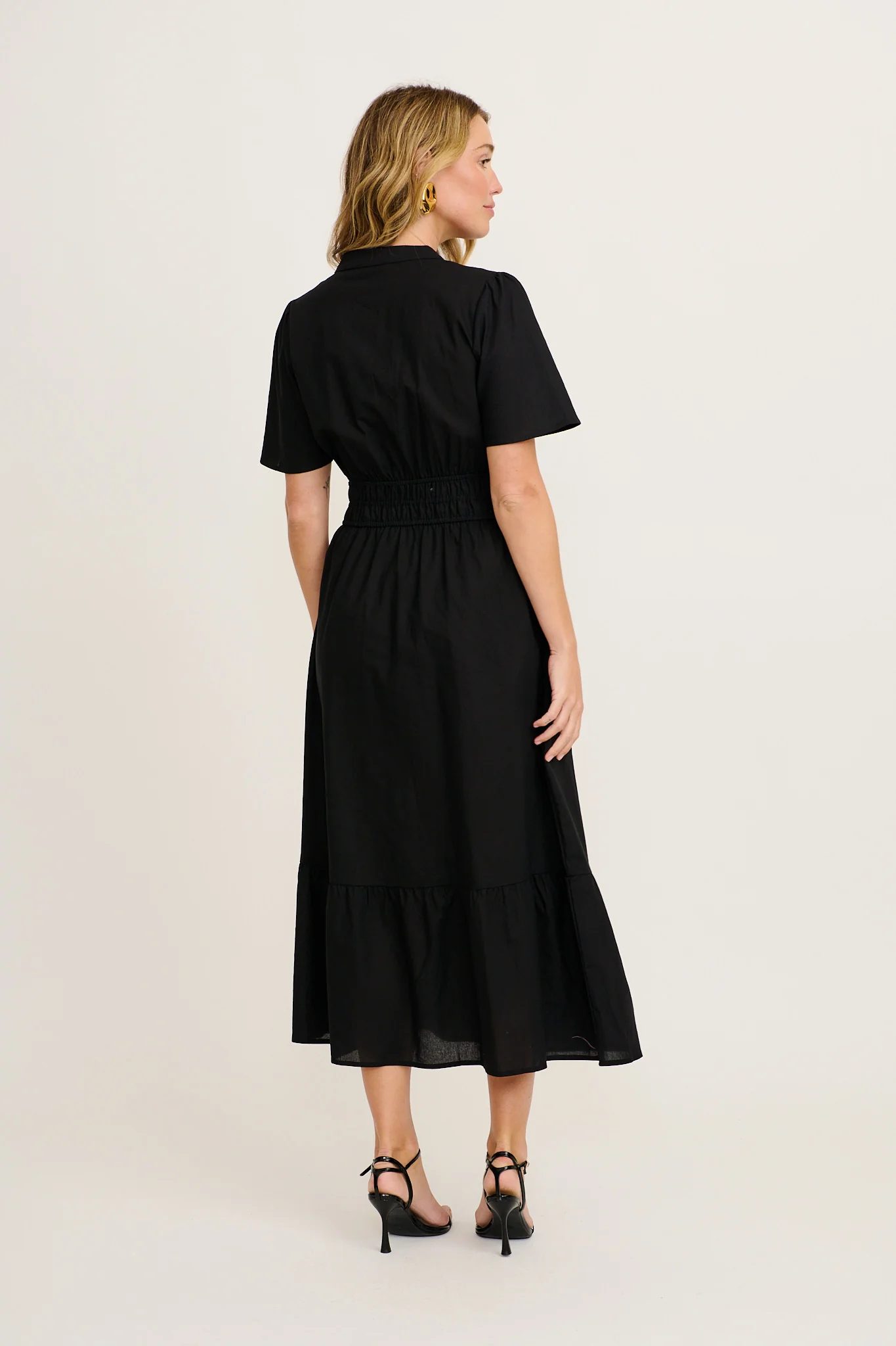 Radiant Rose Midi Dress in Black Cotton - Image 4