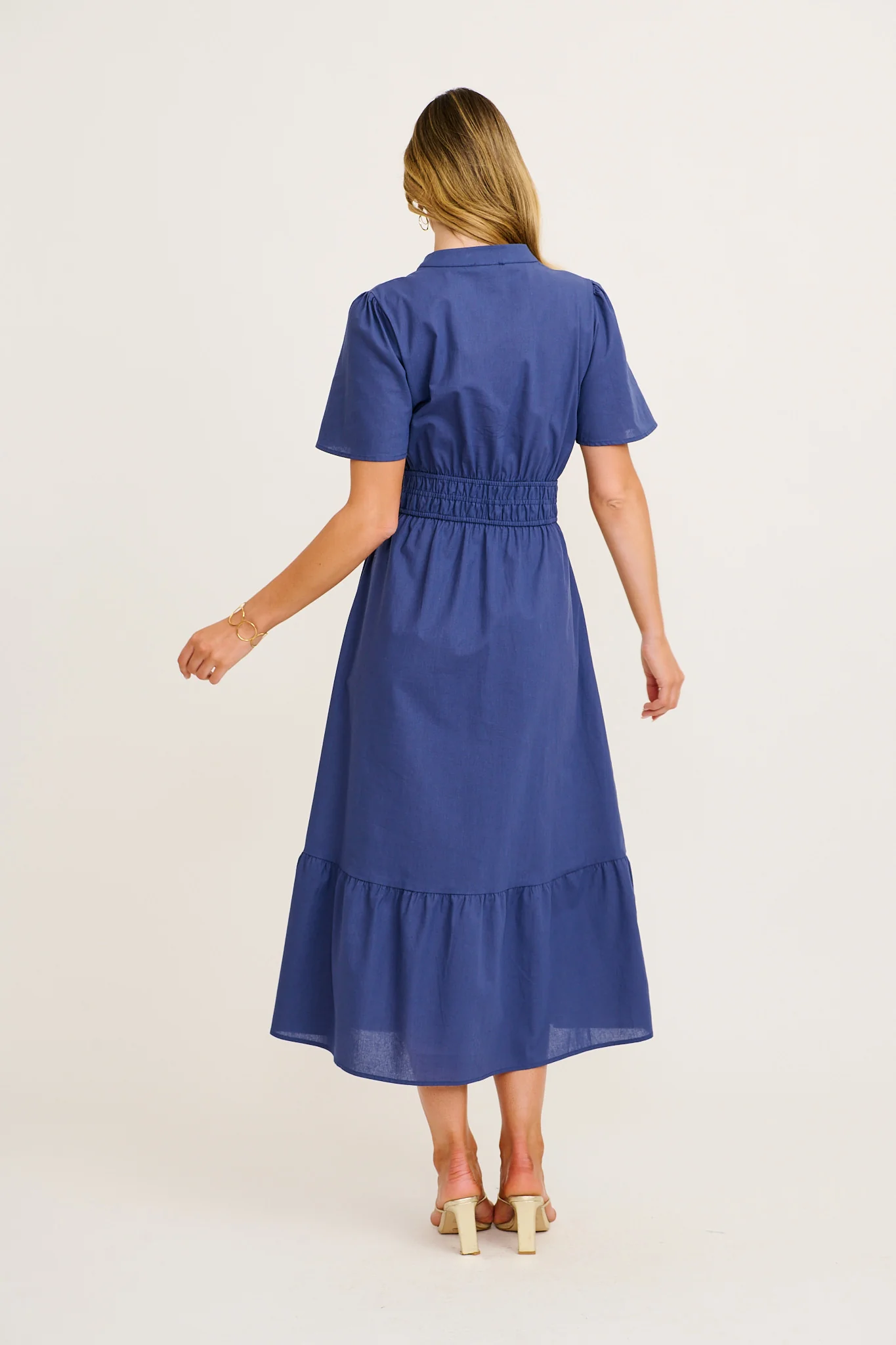 Radiant Rose Midi Dress in Navy Cotton - Image 4