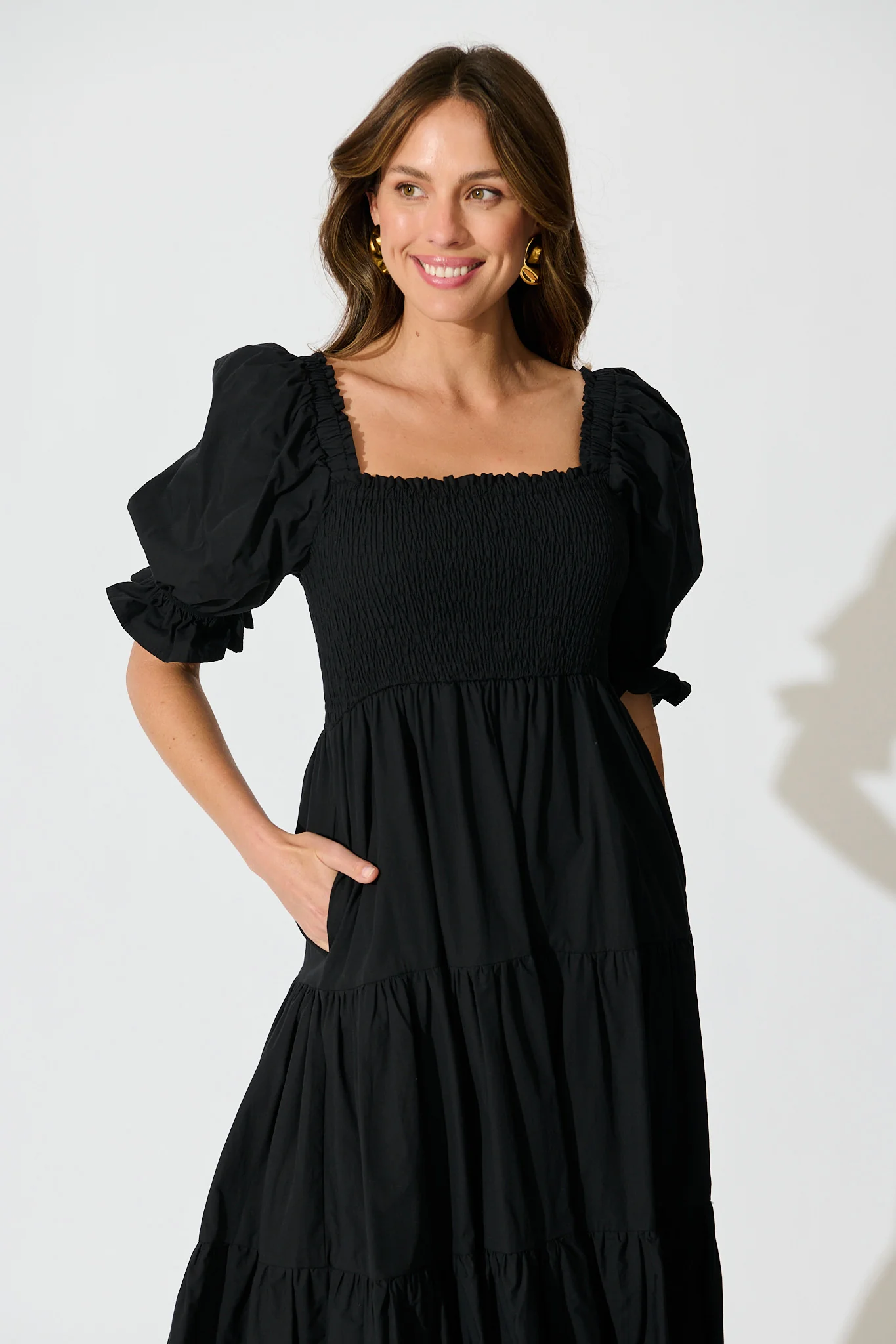 Rahima Midi Dress in Black Cotton - Image 3