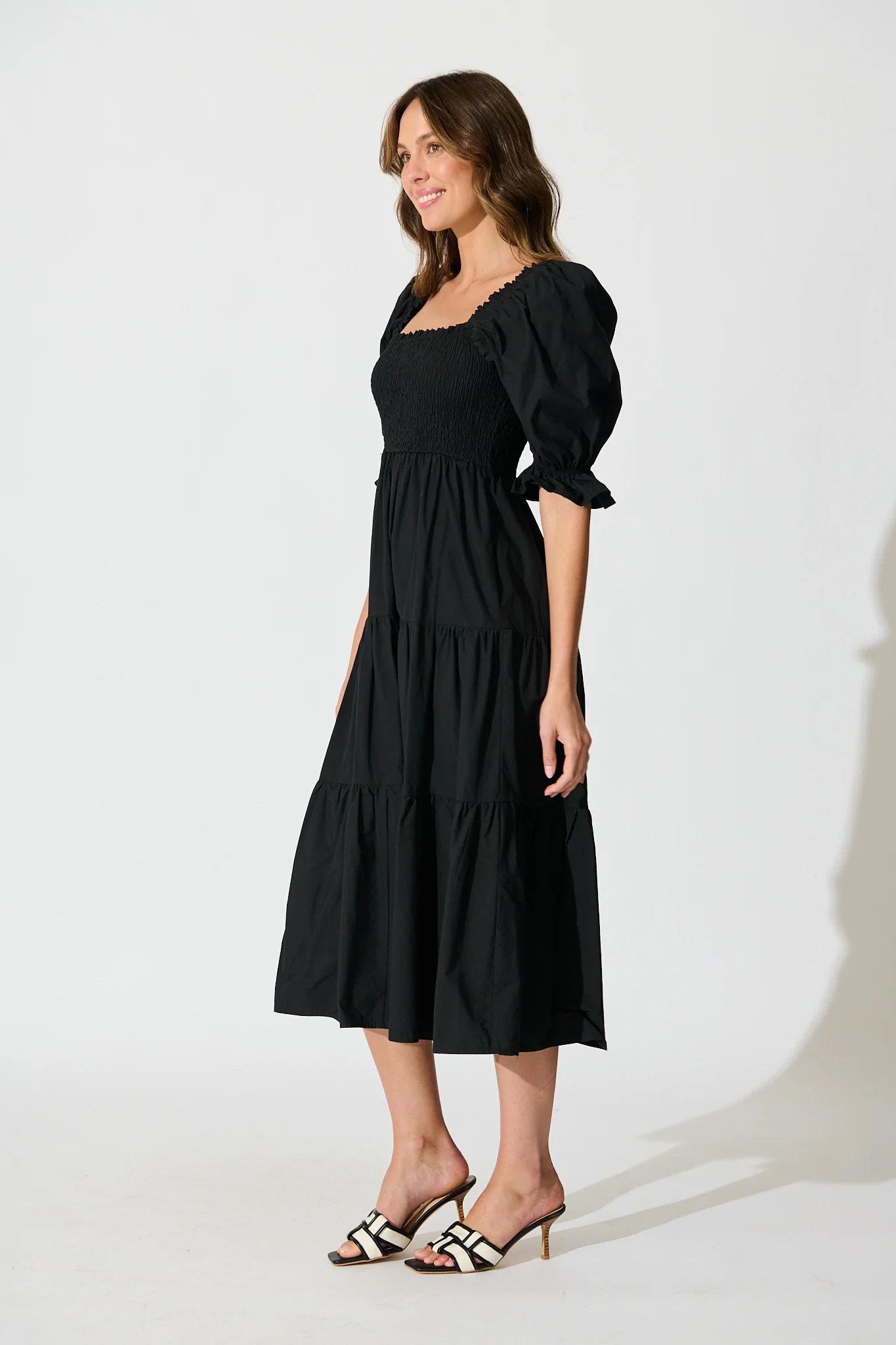 Rahima Midi Dress in Black Cotton - Image 4