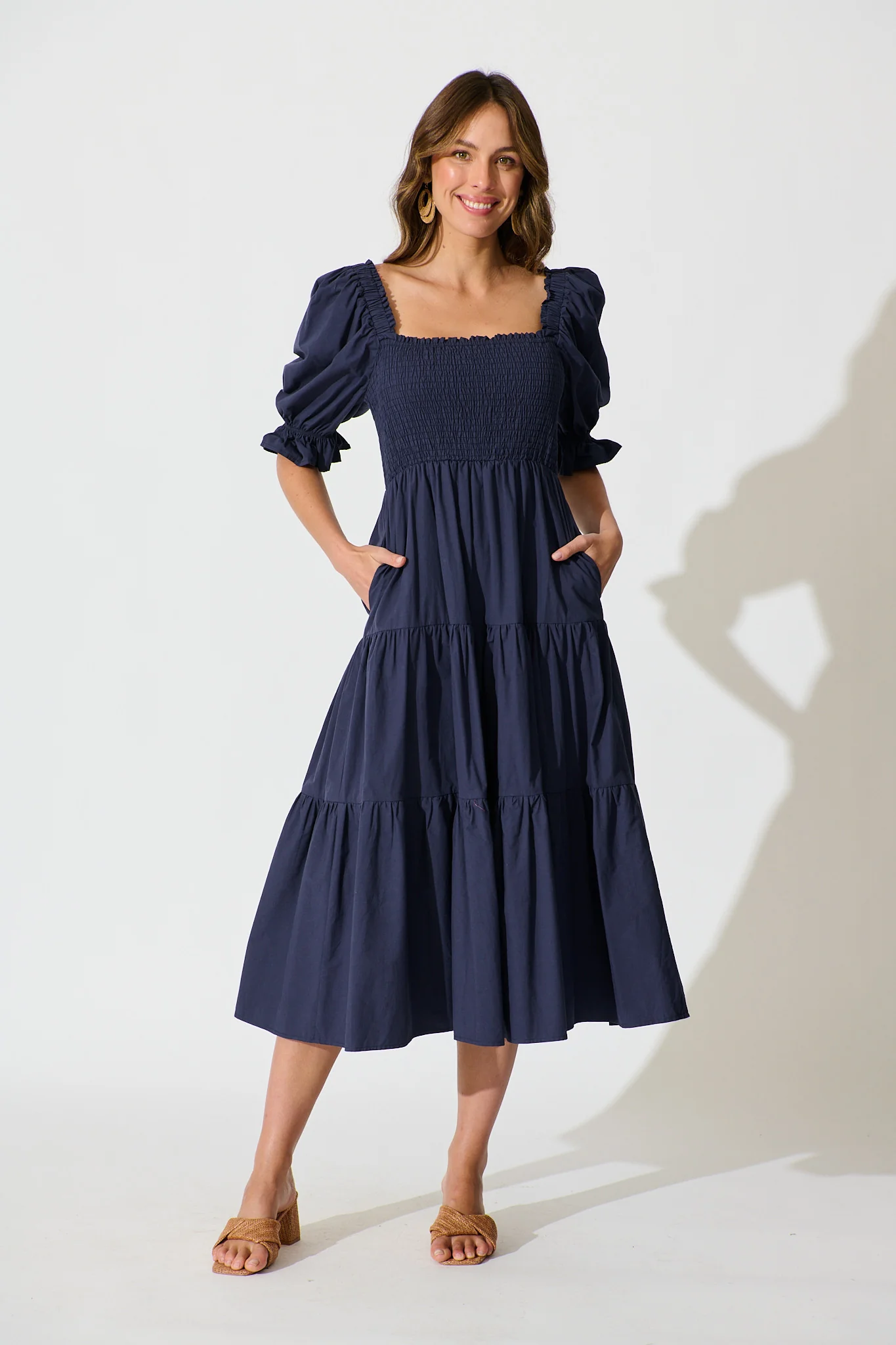 Rahima Midi Dress in Navy Cotton