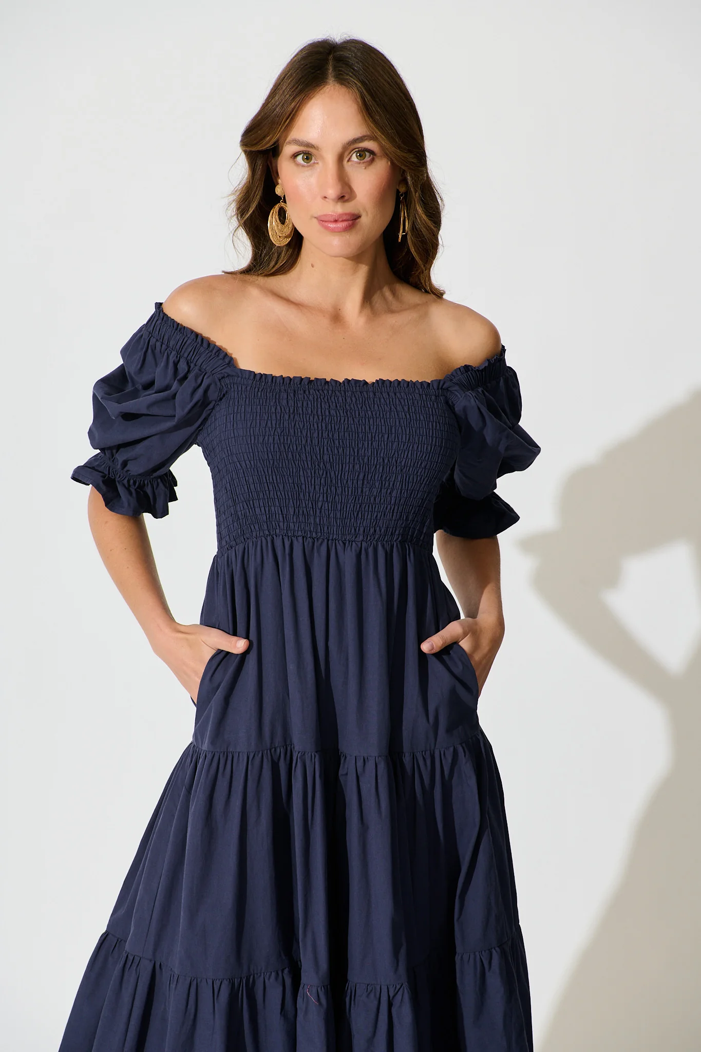 Rahima Midi Dress in Navy Cotton - Image 2