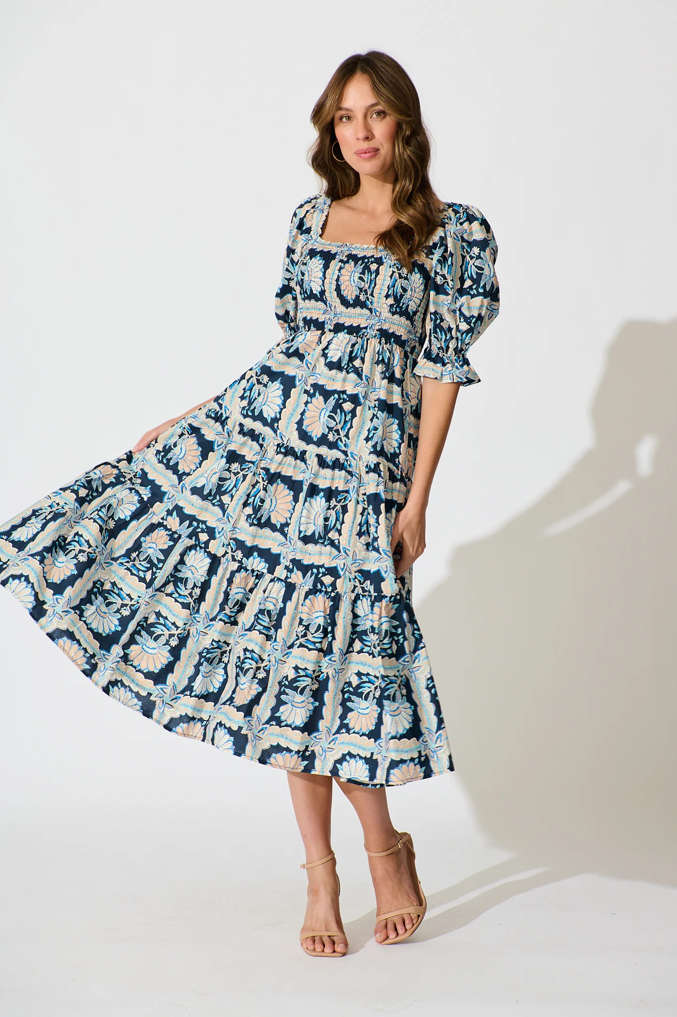 Rahima Midi Dress in Navy Multi Floral Cotton