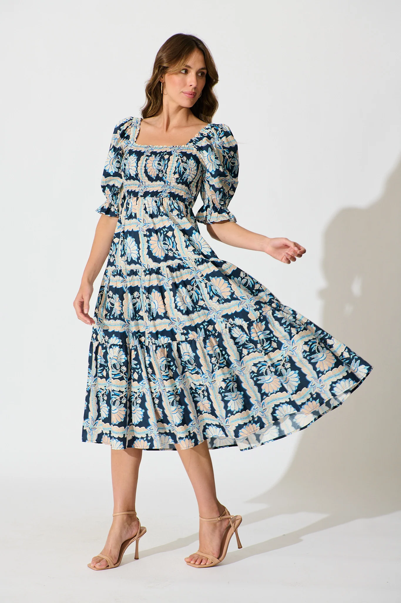 Rahima Midi Dress in Navy Multi Floral Cotton - Image 4