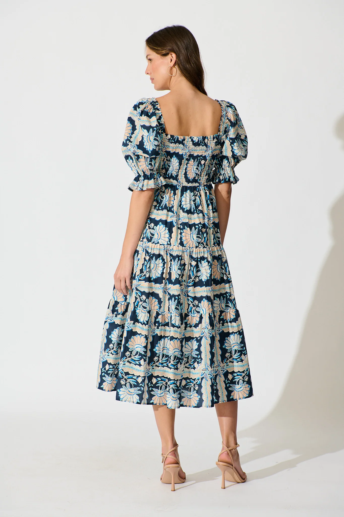 Rahima Midi Dress in Navy Multi Floral Cotton - Image 5