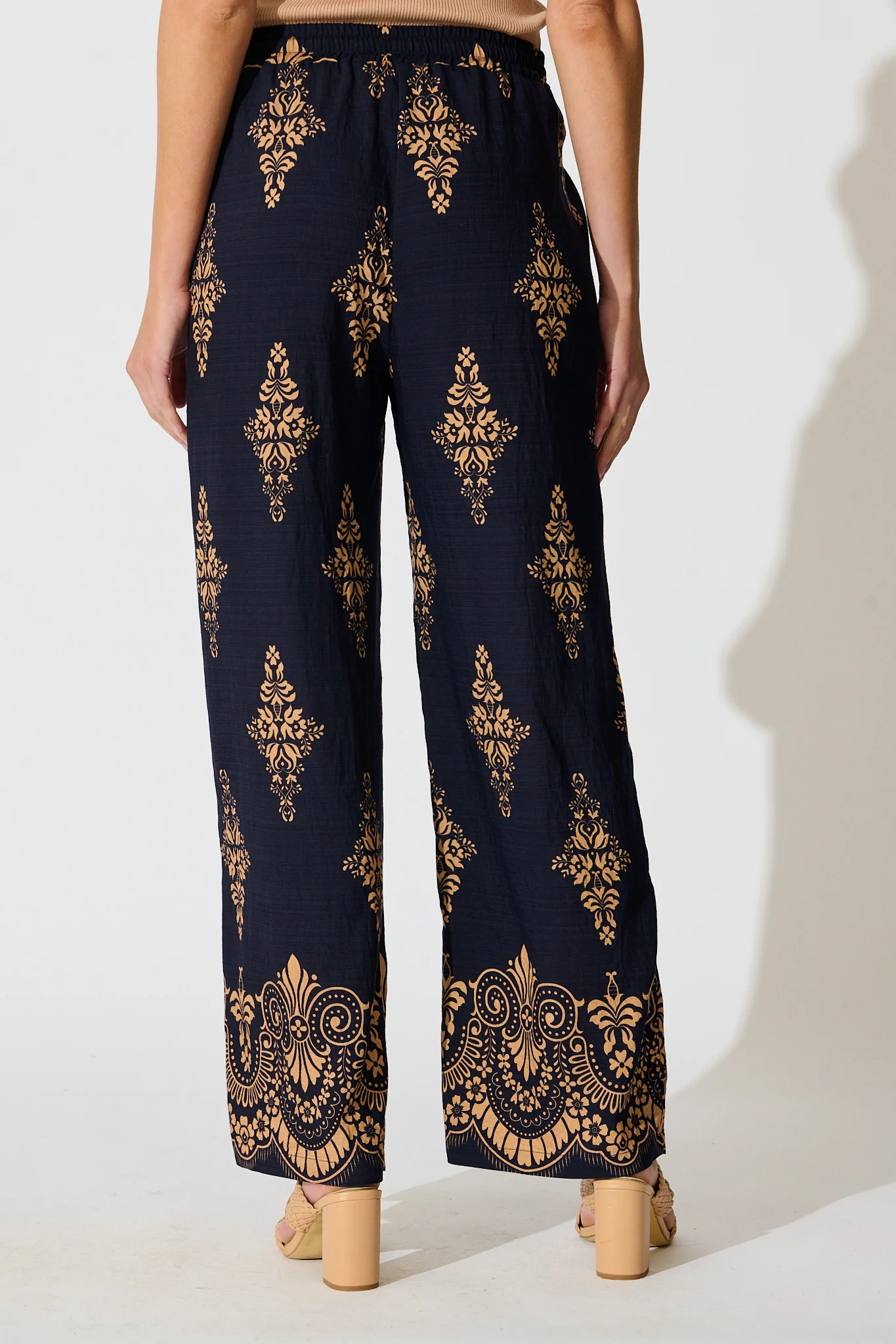 Rania Pant in Navy with Tan Boho Linen Blend - Image 3