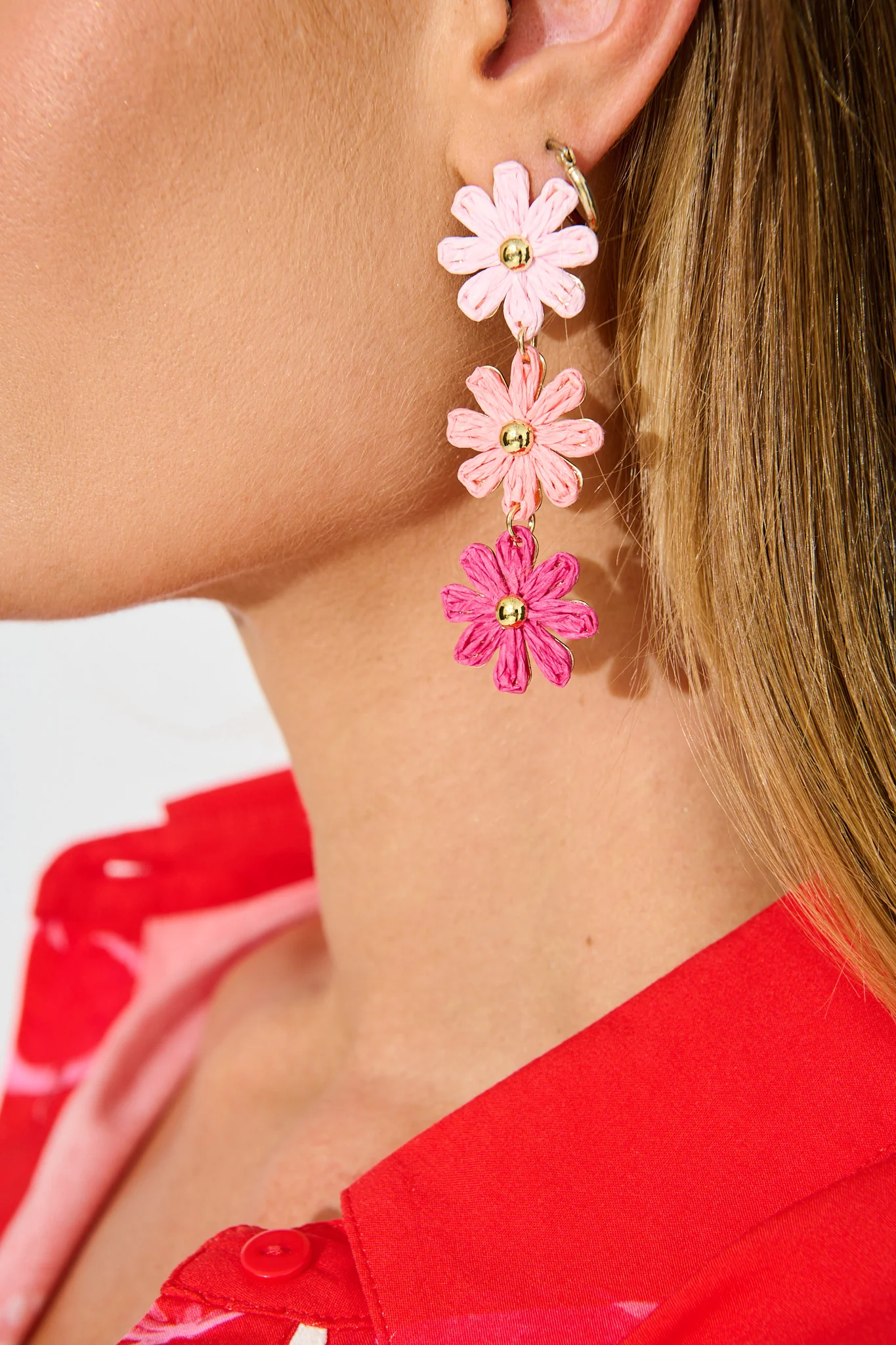 Rara Raffia Drop Earrings in Multi Pink - Image 4