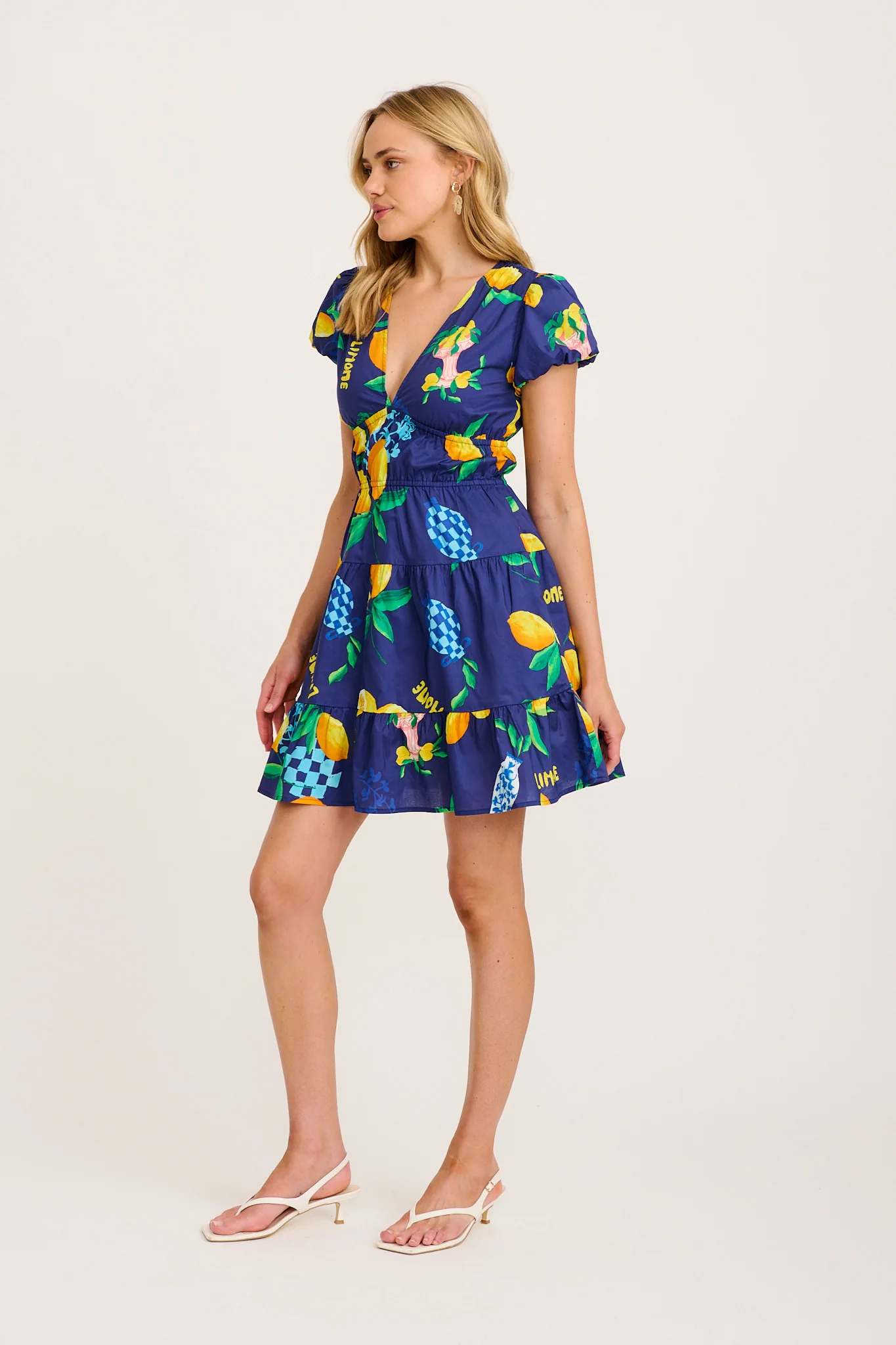 Ravello Dress in Navy Lemon Print Cotton - Image 3