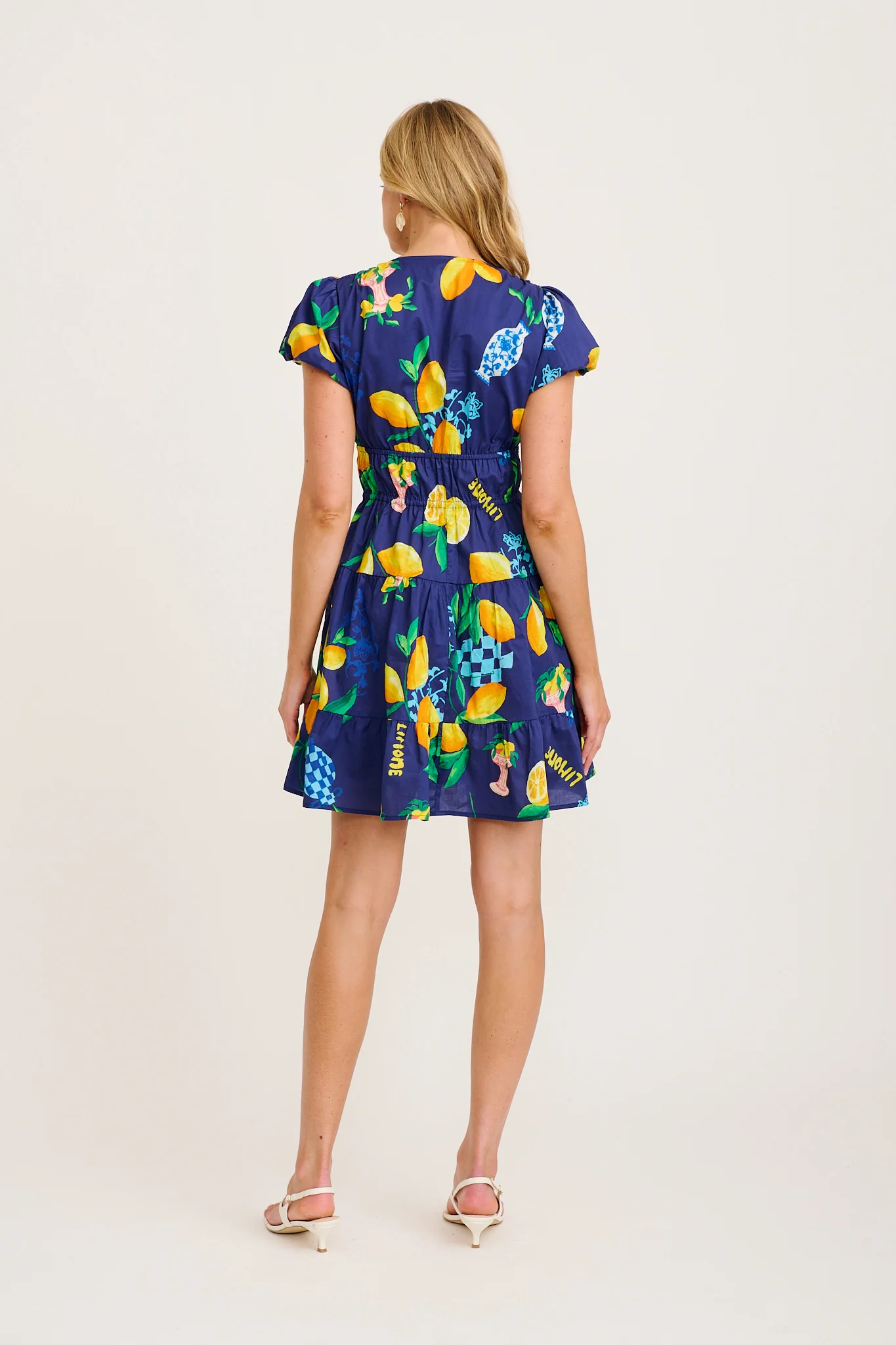 Ravello Dress in Navy Lemon Print Cotton - Image 4