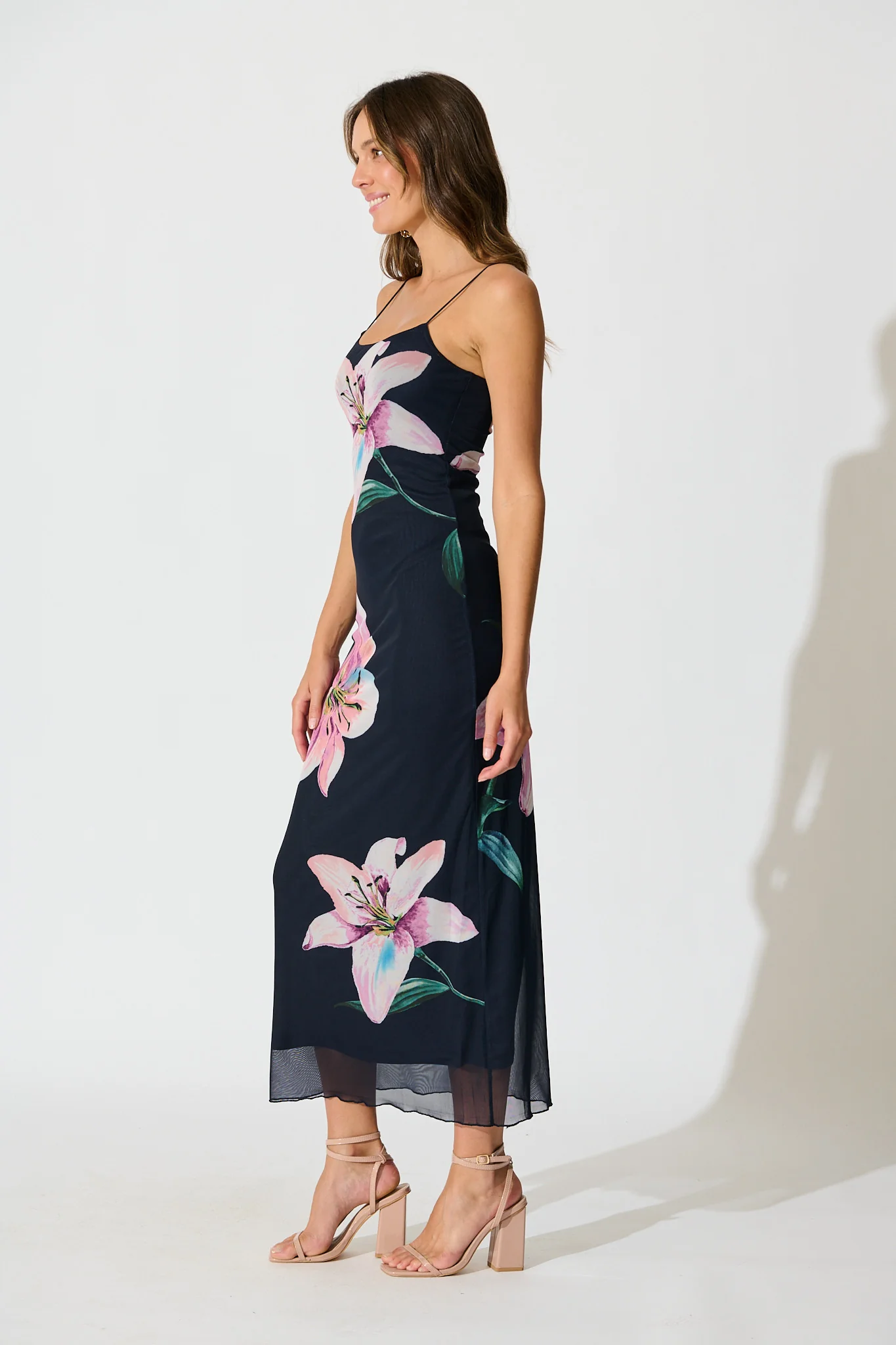Ravenna Midi Dress in Navy with Lilac Floral - Image 3